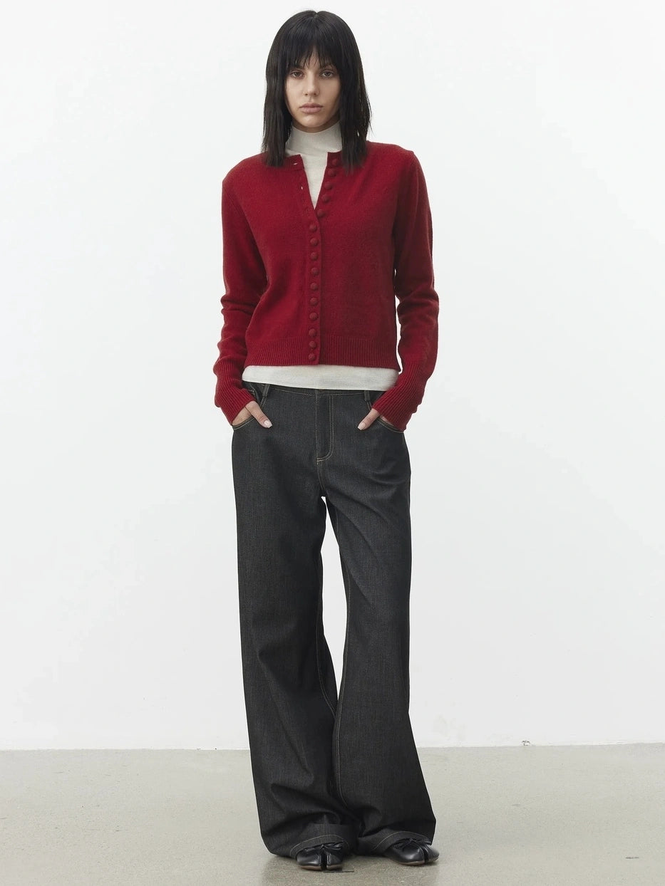 AFTADAWN Fine Merino Wool Knit Cardigan Sweater