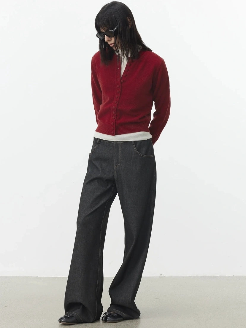 AFTADAWN Fine Merino Wool Knit Cardigan Sweater