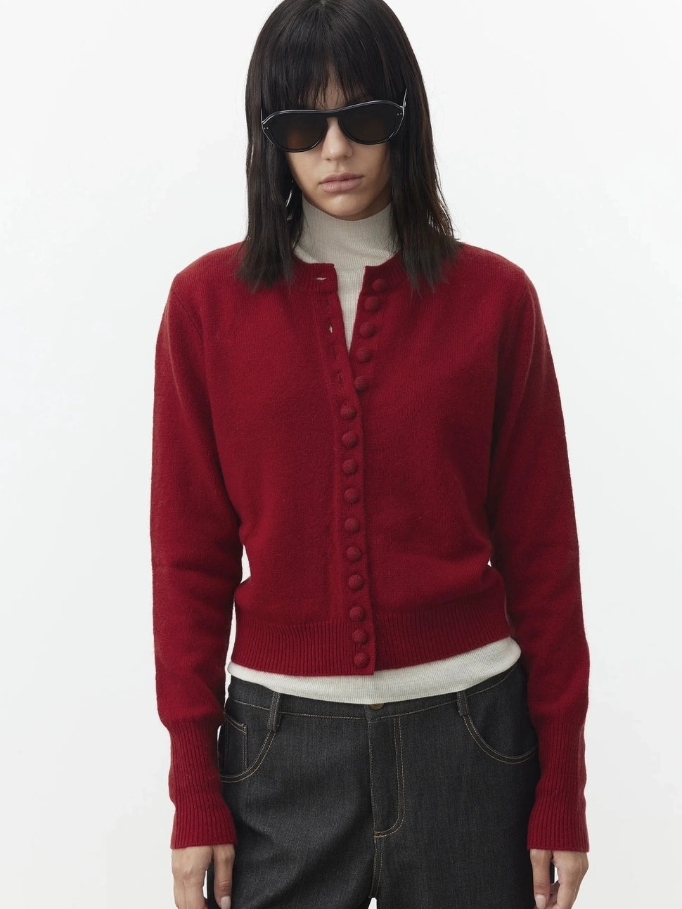 AFTADAWN Fine Merino Wool Knit Cardigan Sweater