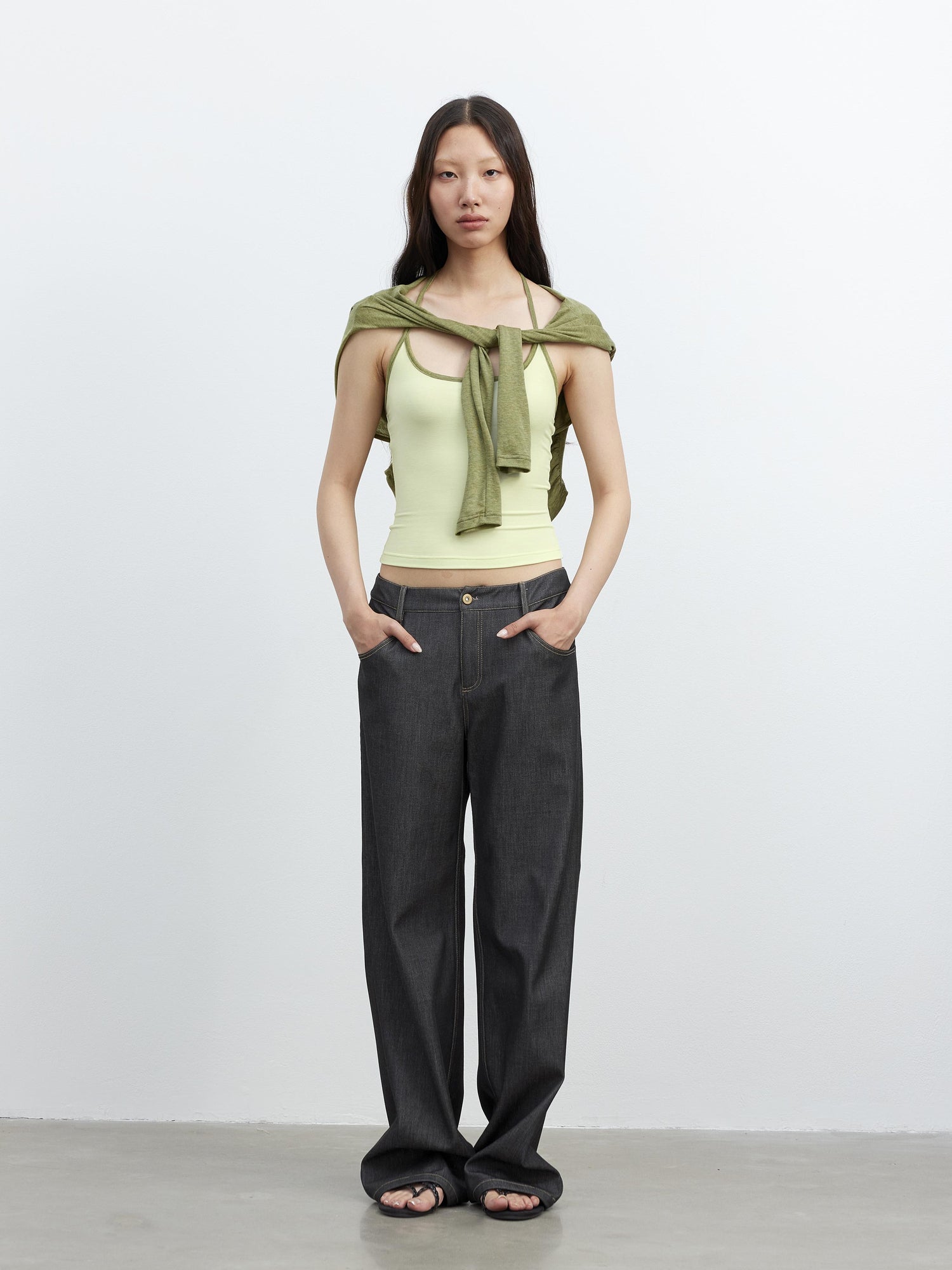 AFTADAWN Fine Merino Wool Layered Neckline Long Sleeve Blouse