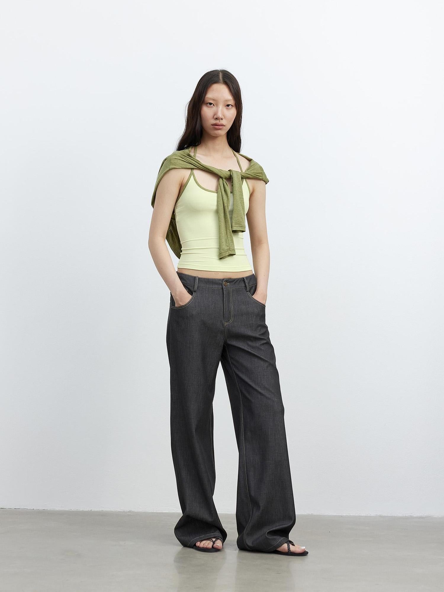 AFTADAWN Fine Merino Wool Layered Neckline Long Sleeve Blouse