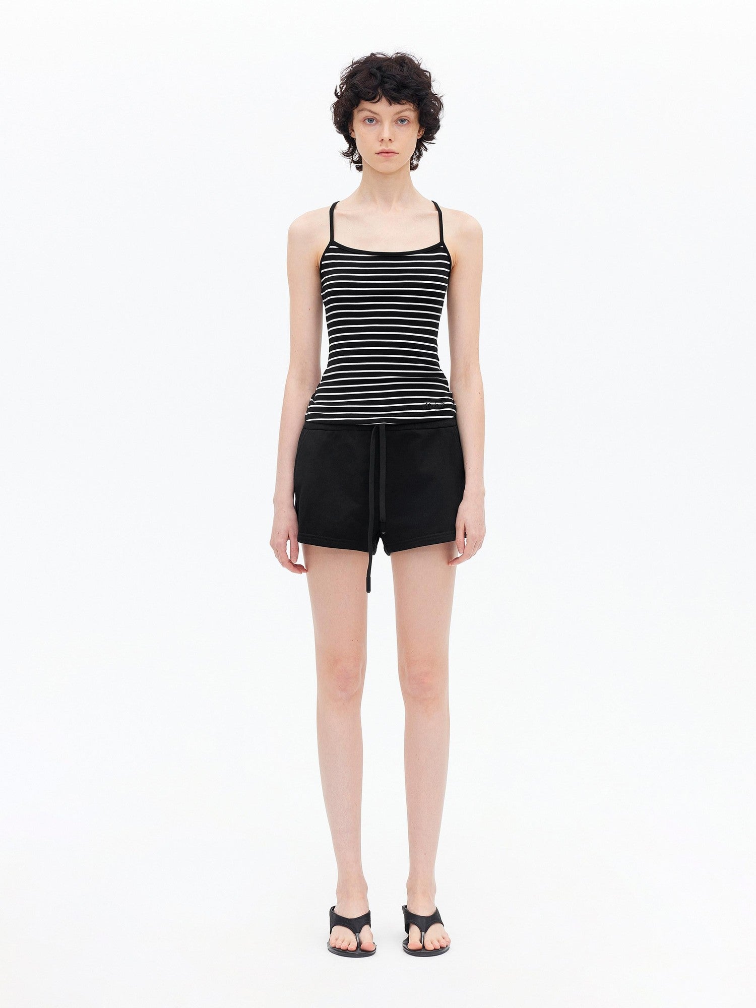 AFTADAWN Fine Striped Cross Back Cami Contrast Cuff Women&