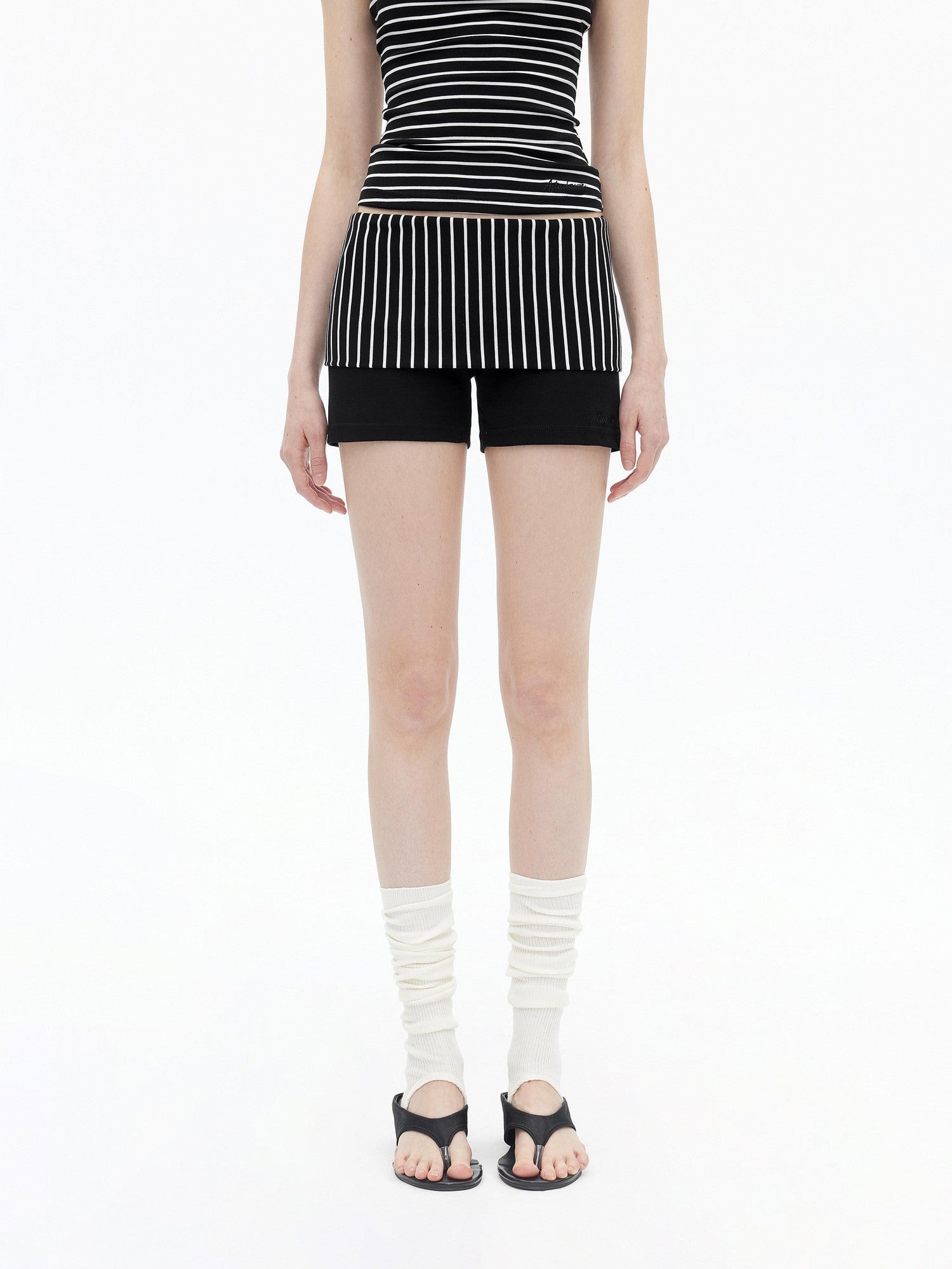 AFTADAWN Fine Striped Cross Back Cami Contrast Cuff Women&