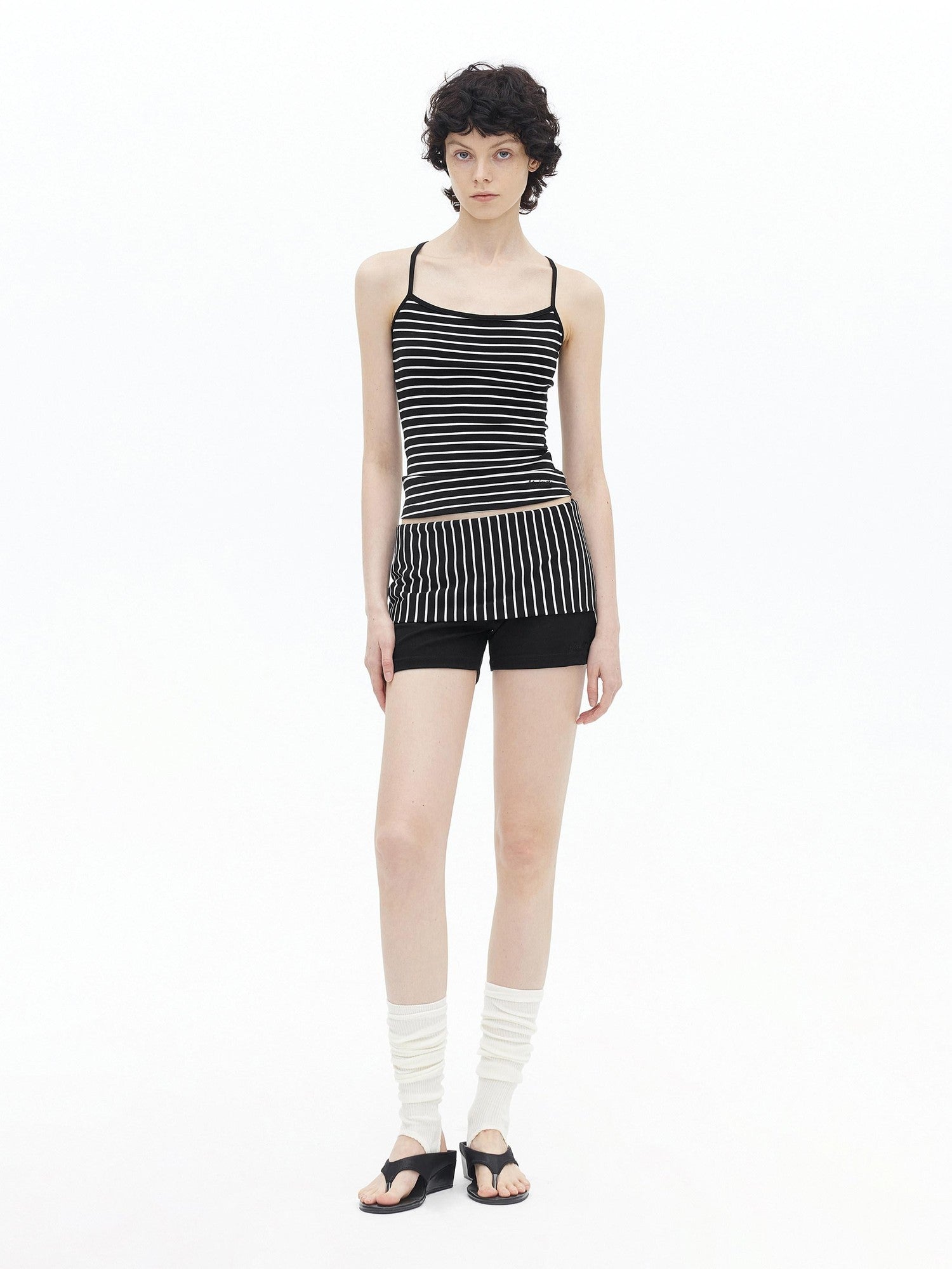 AFTADAWN Fine Striped Cross Back Cami Contrast Cuff Women&
