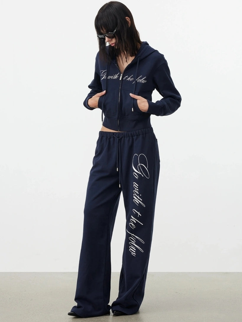 AFTADAWN Fitted Hoodie Relaxed Sweatpants Set Sport Suits