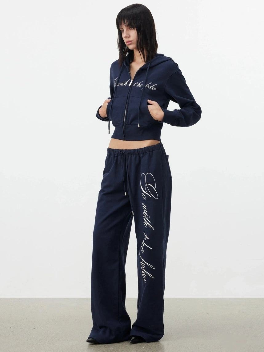AFTADAWN Fitted Hoodie Relaxed Sweatpants Set Sport Suits