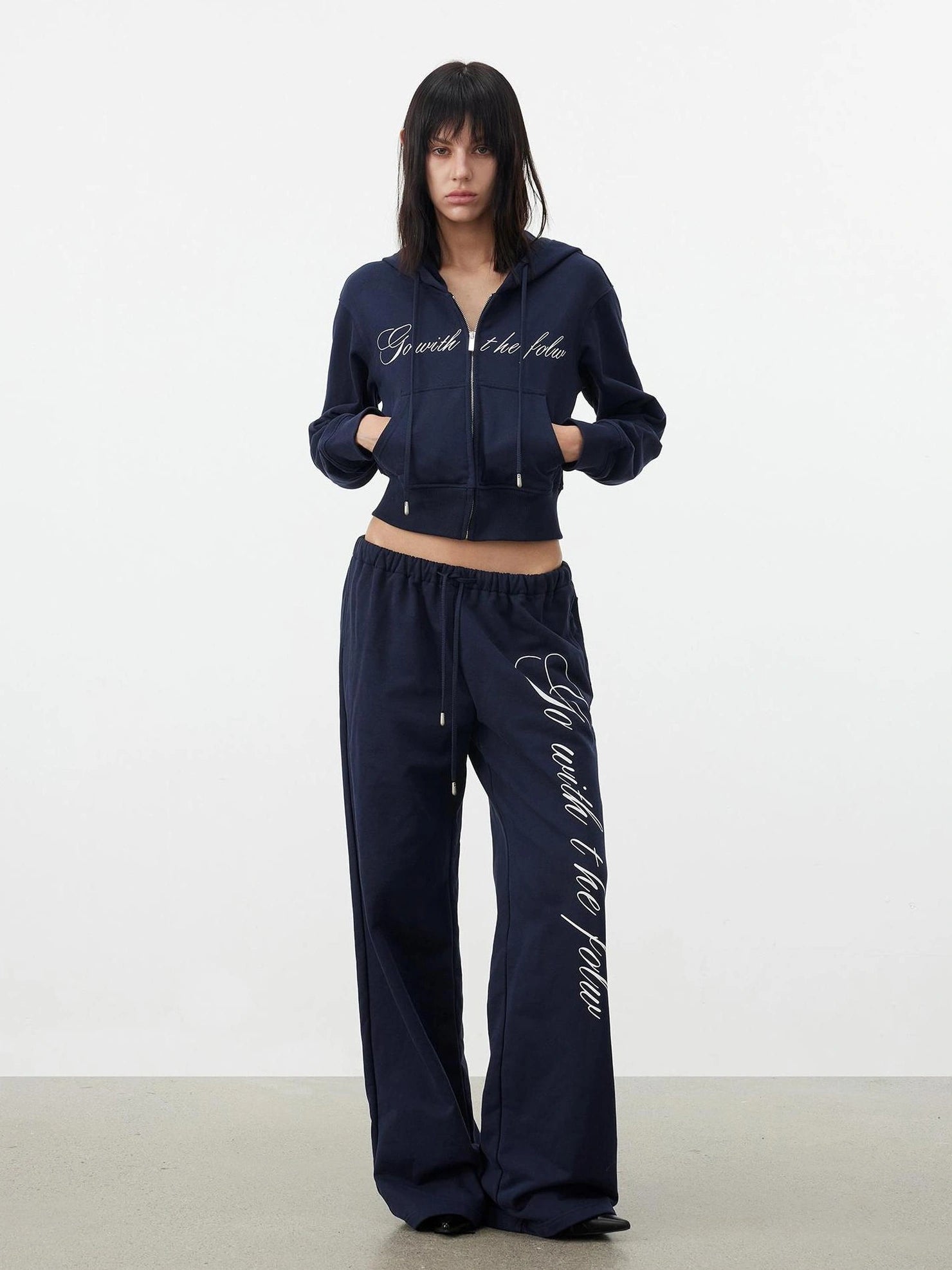 AFTADAWN Fitted Hoodie Relaxed Sweatpants Set Sport Suits