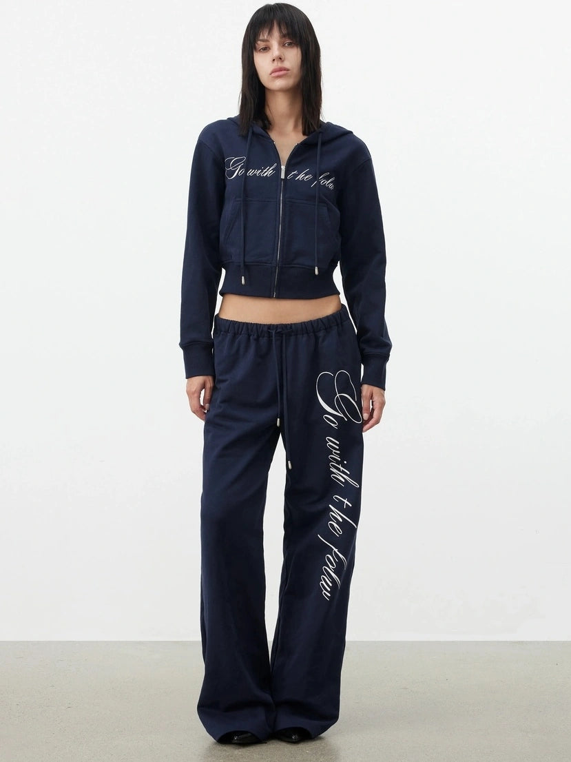 AFTADAWN Fitted Hoodie Relaxed Sweatpants Set Sport Suits