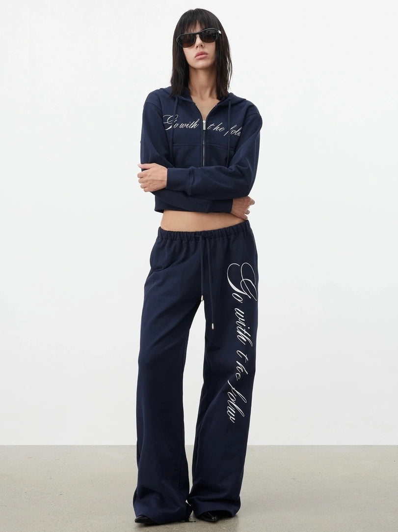 AFTADAWN Fitted Hoodie Relaxed Sweatpants Set Sport Suits