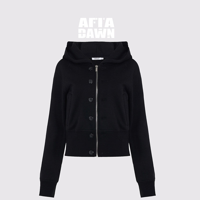 AFTADAWN_Fleece_Lined_Double_Face_Hooded_Placket_Short_Women&