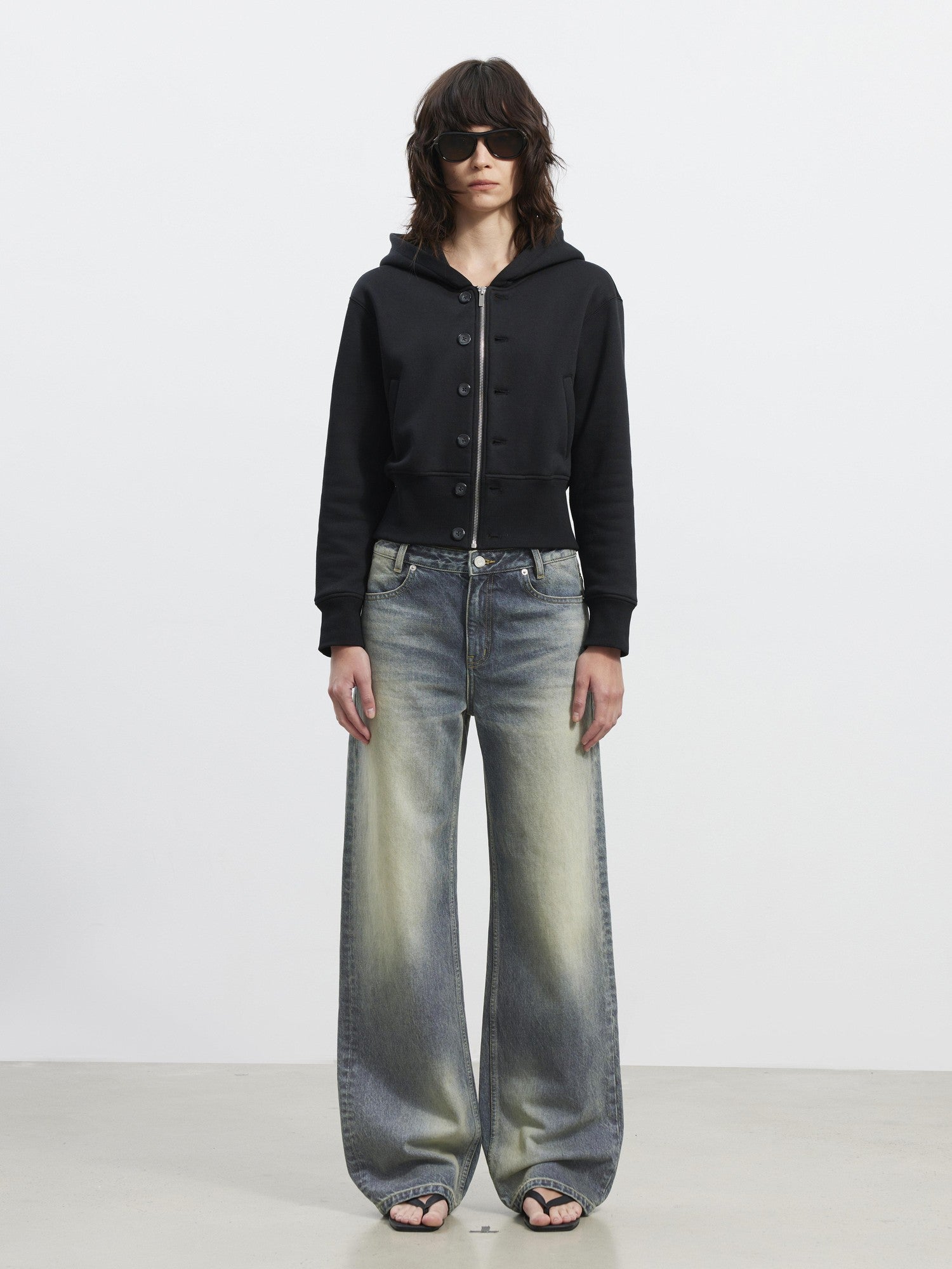 AFTADAWN Fleece Lined Double Face Hooded Placket Short Women&