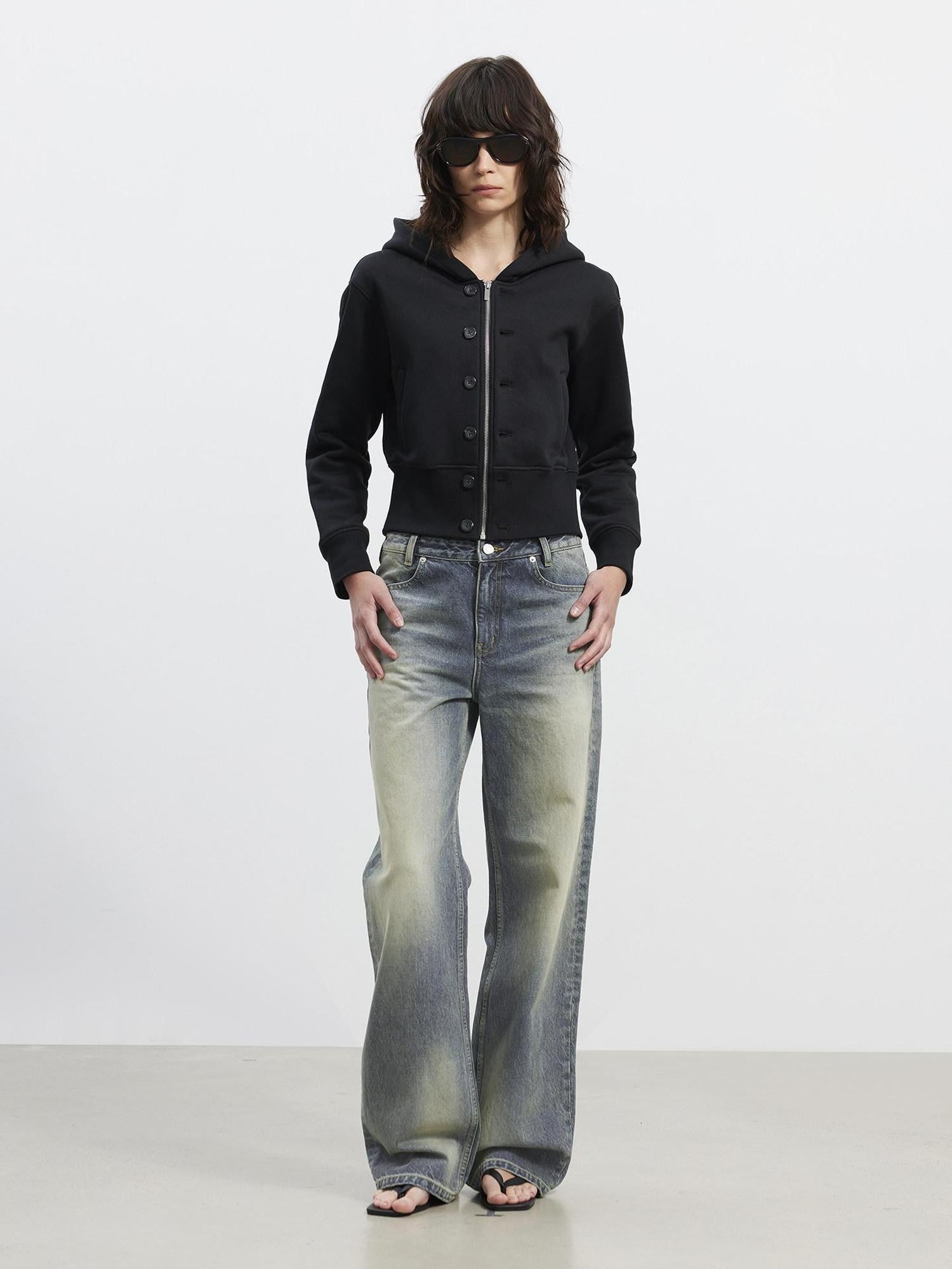 AFTADAWN Fleece Lined Double Face Hooded Placket Short Women&