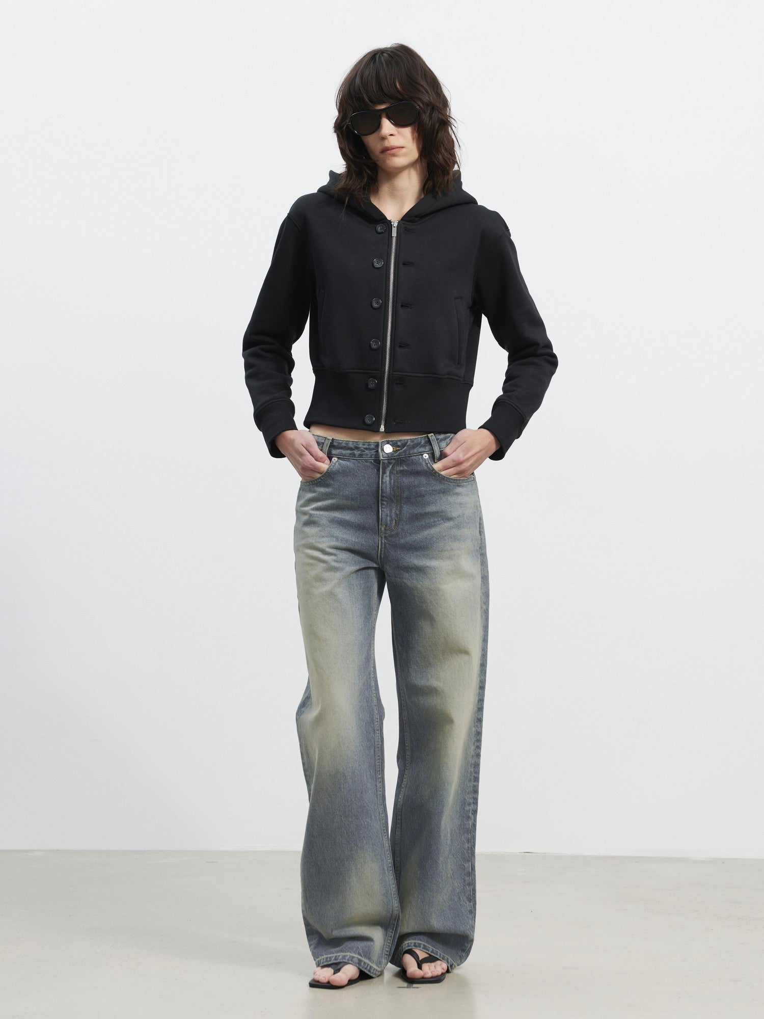 AFTADAWN Fleece Lined Double Face Hooded Placket Short Women&