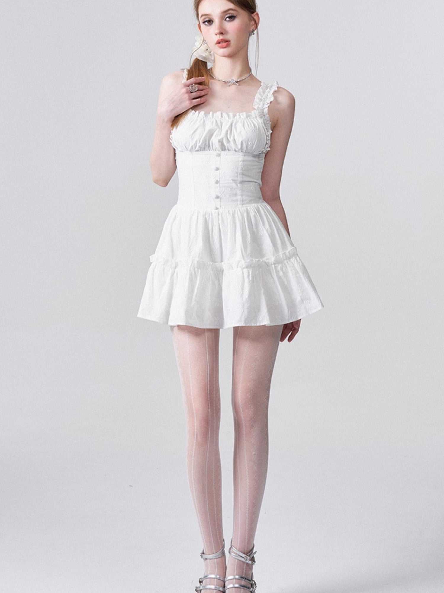 AFTADAWN Floral Embroidered Bow Waist Defining Sundress