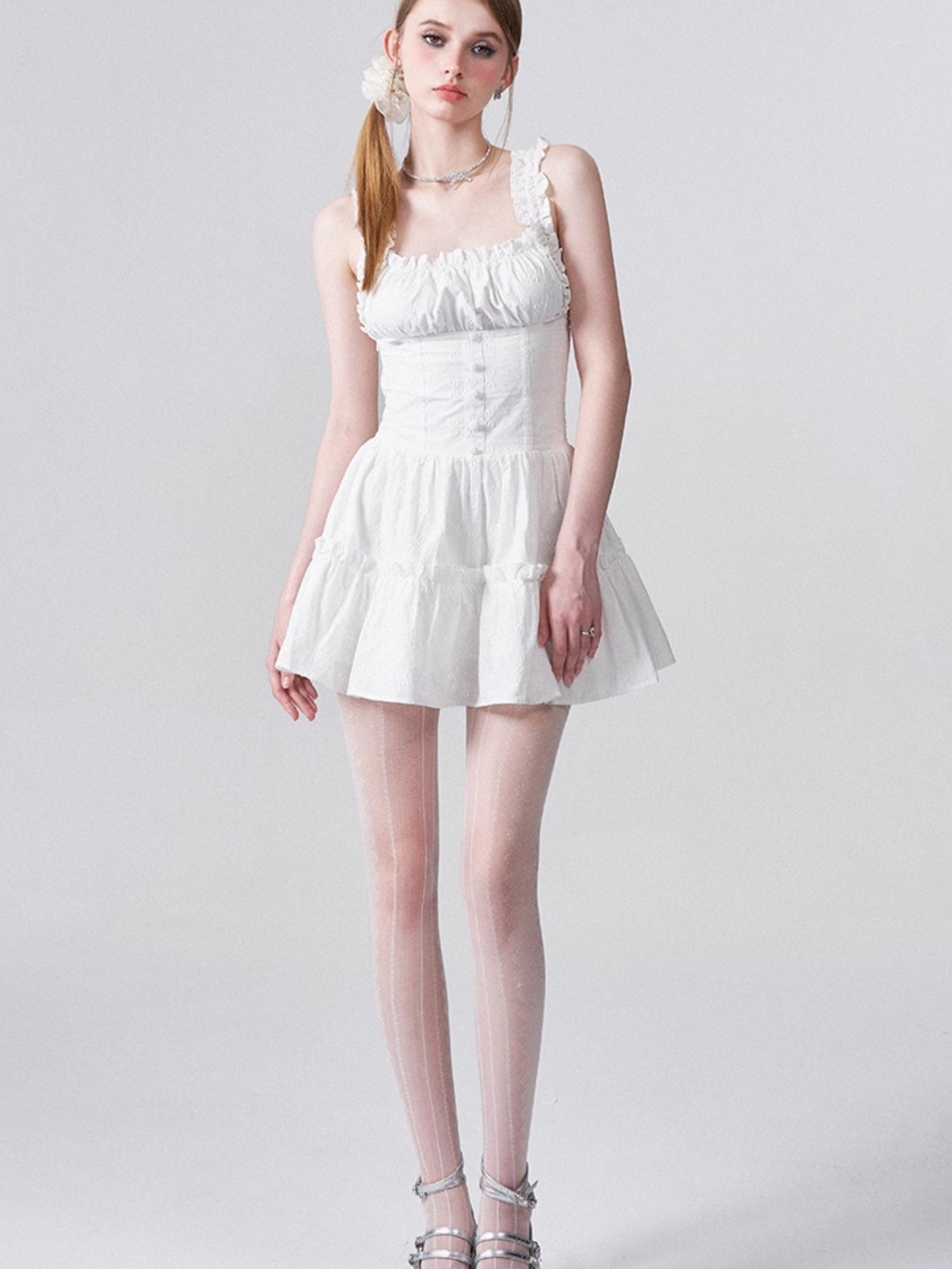 AFTADAWN Floral Embroidered Bow Waist Defining Sundress