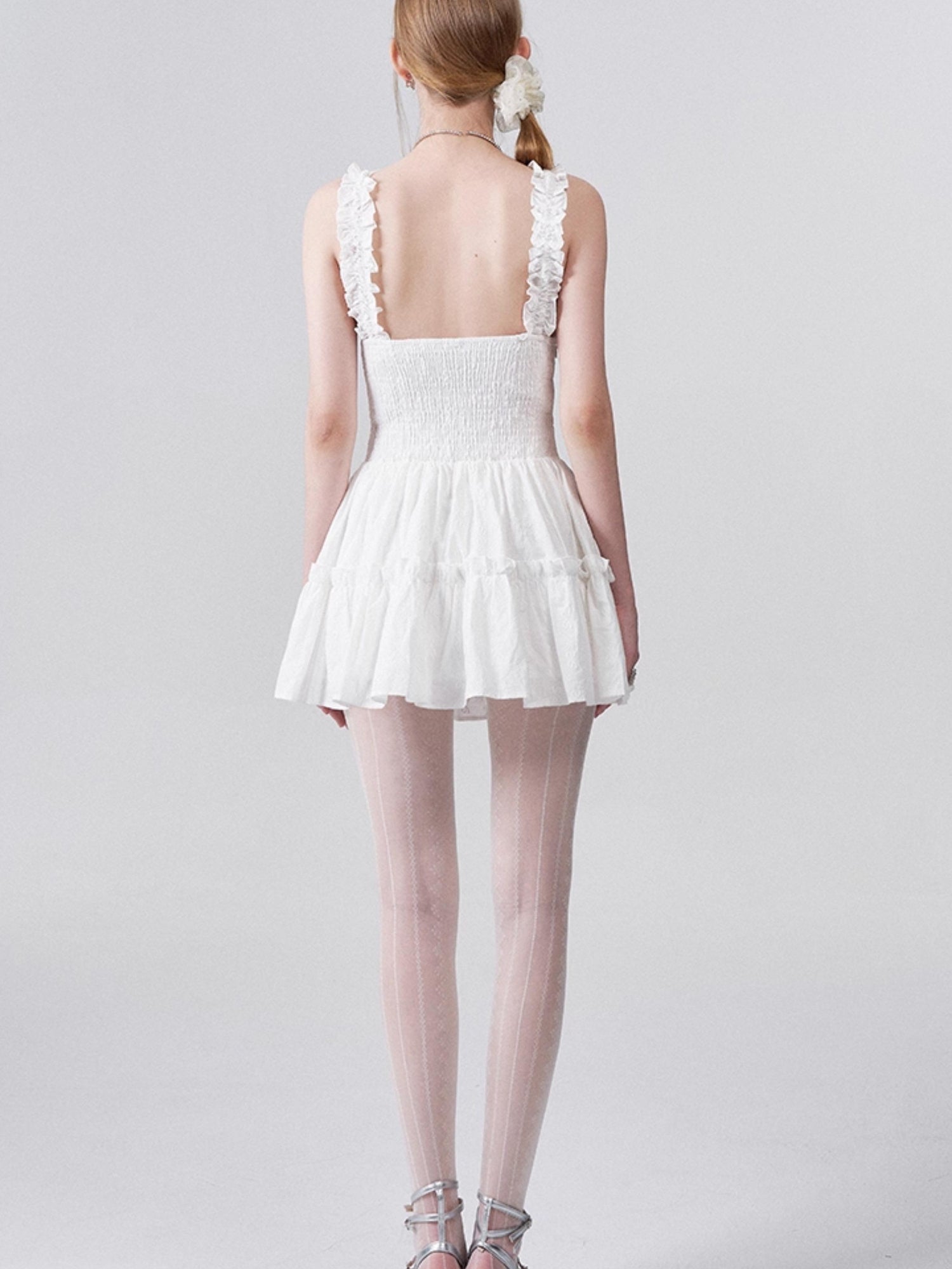 AFTADAWN Floral Embroidered Bow Waist Defining Sundress