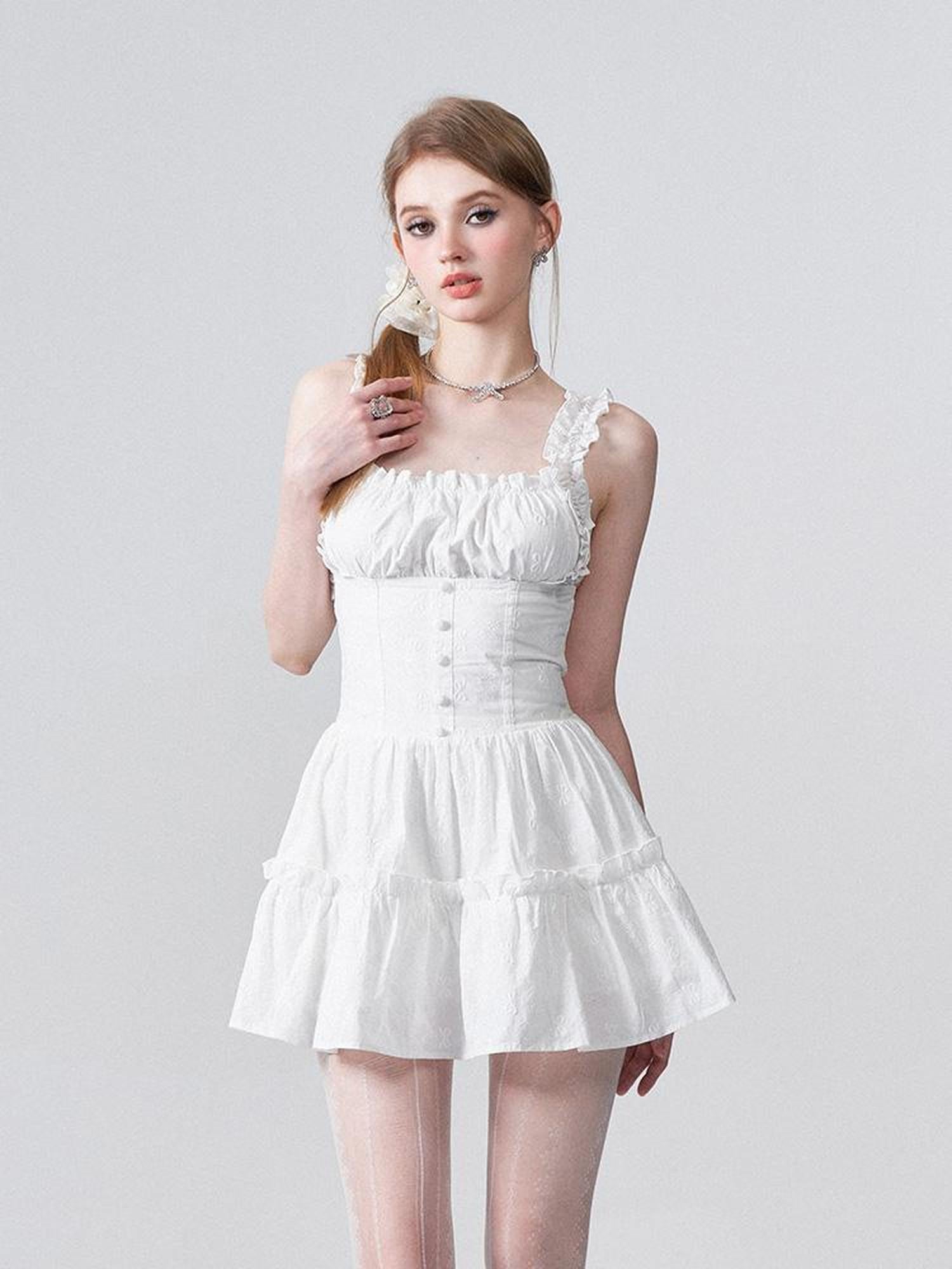 AFTADAWN Floral Embroidered Bow Waist Defining Sundress