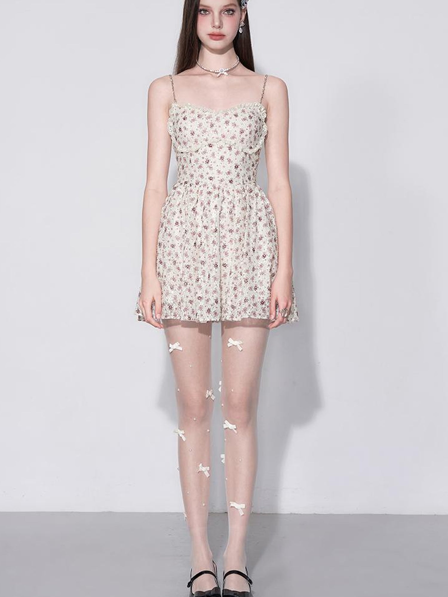 AFTADAWN Floral Lace Embroidered Bustier Slip V-Neck Dress