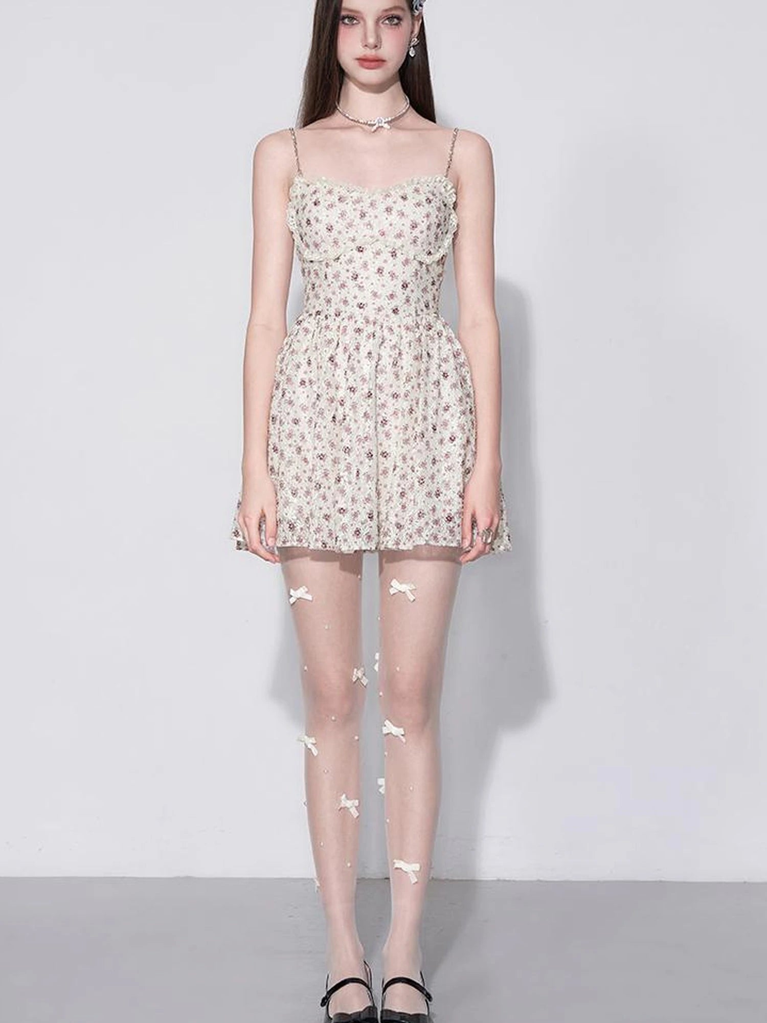 Floral Lace Embroidered Bustier Slip V-Neck Dress