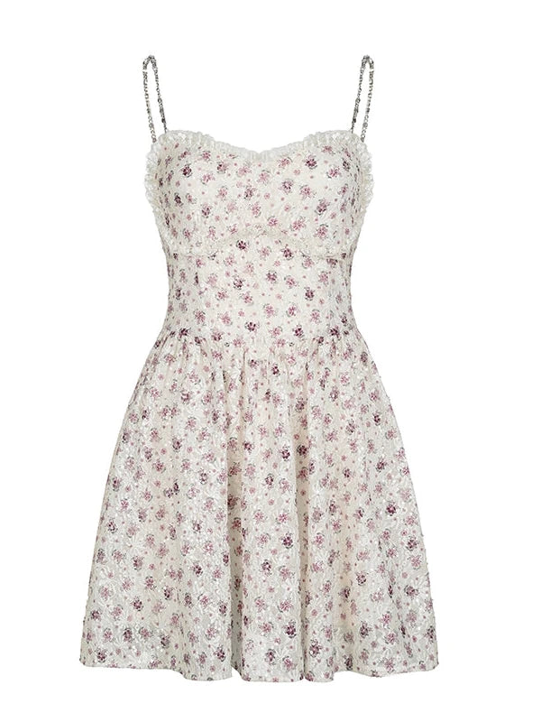 Floral Lace Embroidered Bustier Slip V-Neck Dress