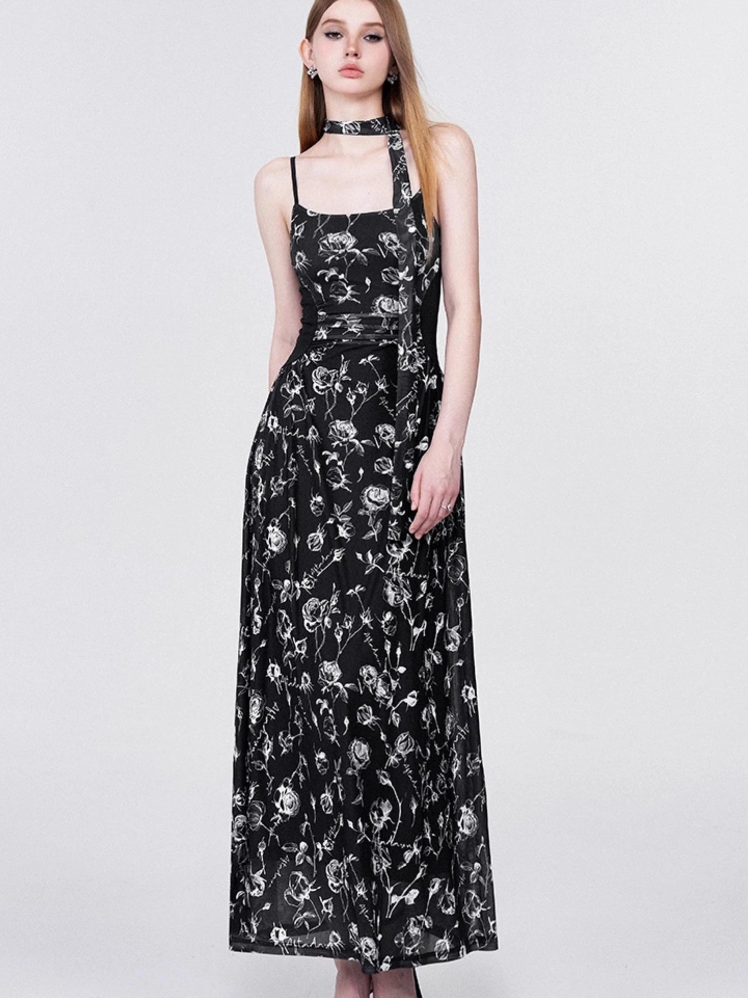 Floral Lace Ruffle Waist Maxi Dress