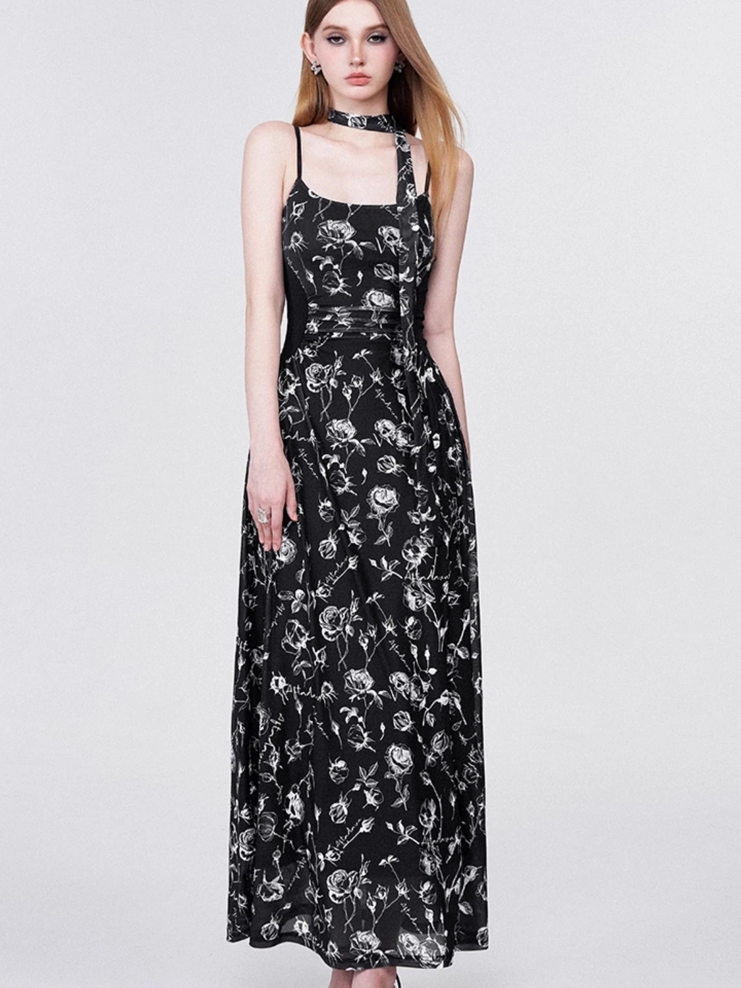 Floral Lace Ruffle Waist Maxi Dress