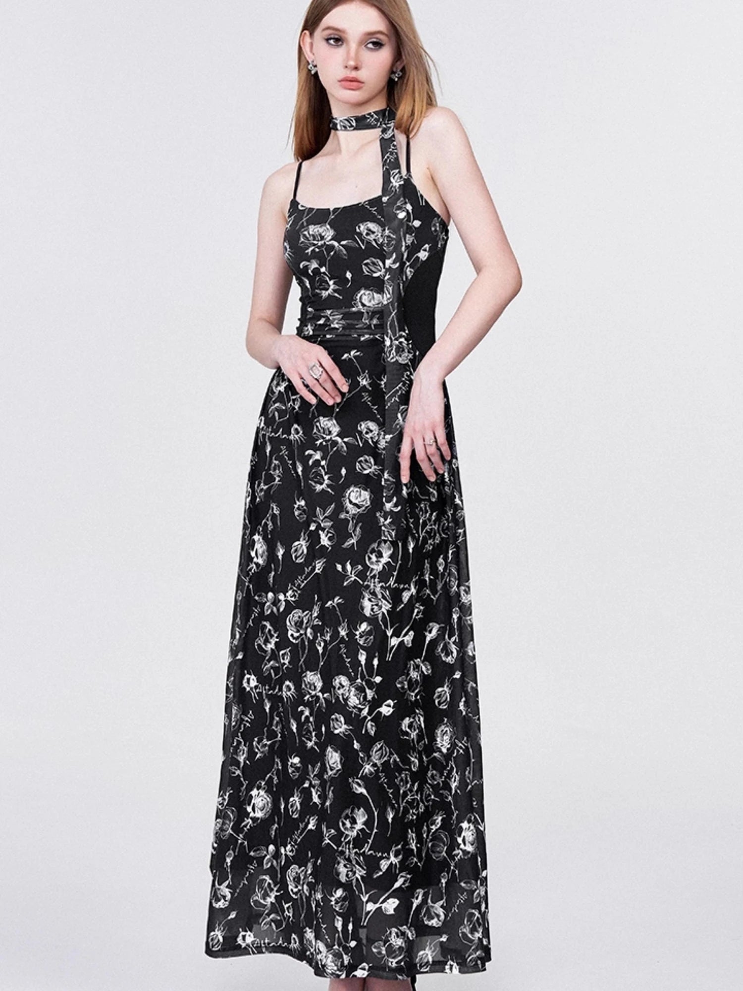 Floral Lace Ruffle Waist Maxi Dress