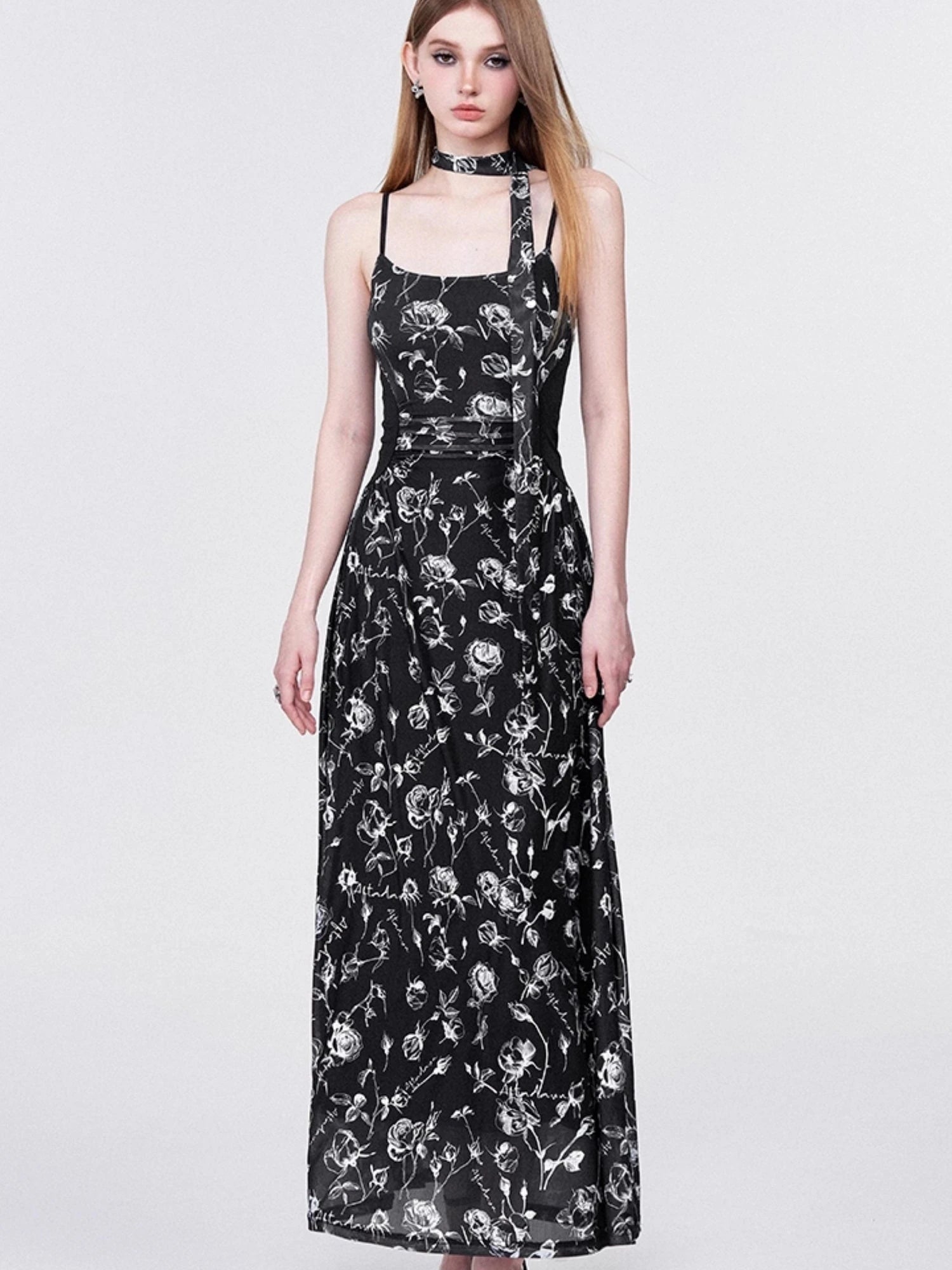 Floral Lace Ruffle Waist Maxi Dress