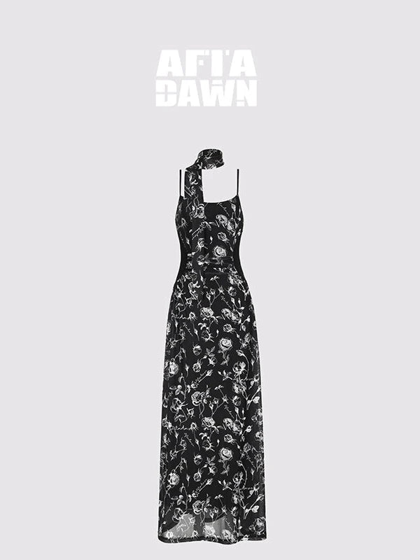 Floral Lace Ruffle Waist Maxi Dress