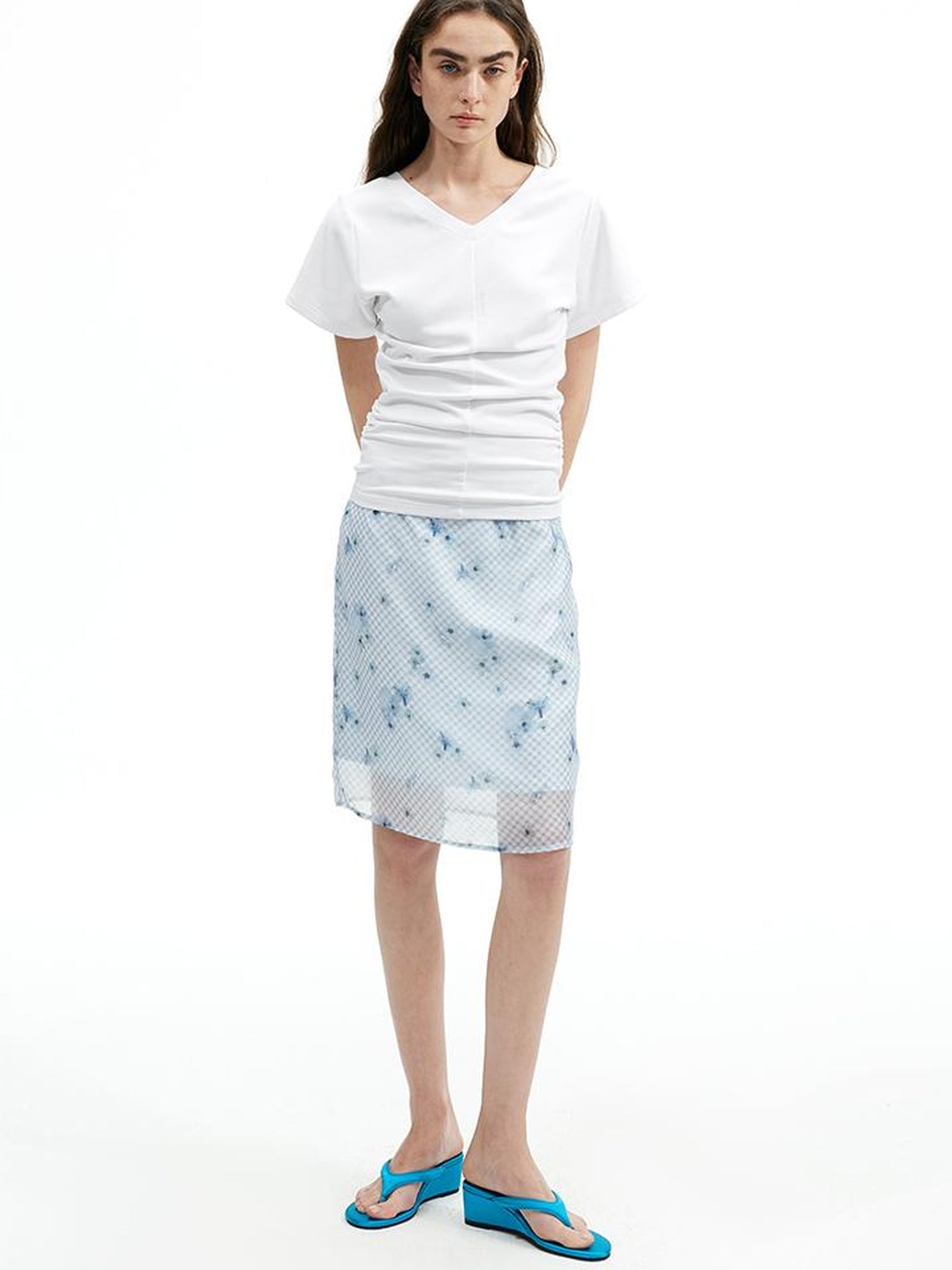 AFTADAWN Floral Mesh Midi Skirt With 3D Tailoring