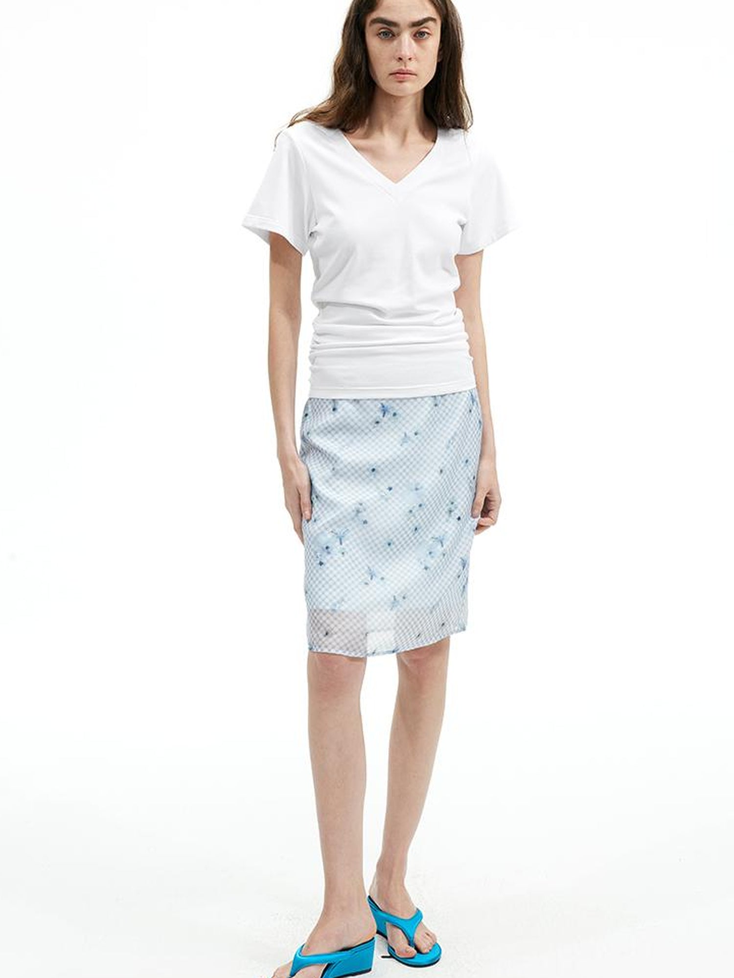 AFTADAWN Floral Mesh Midi Skirt With 3D Tailoring