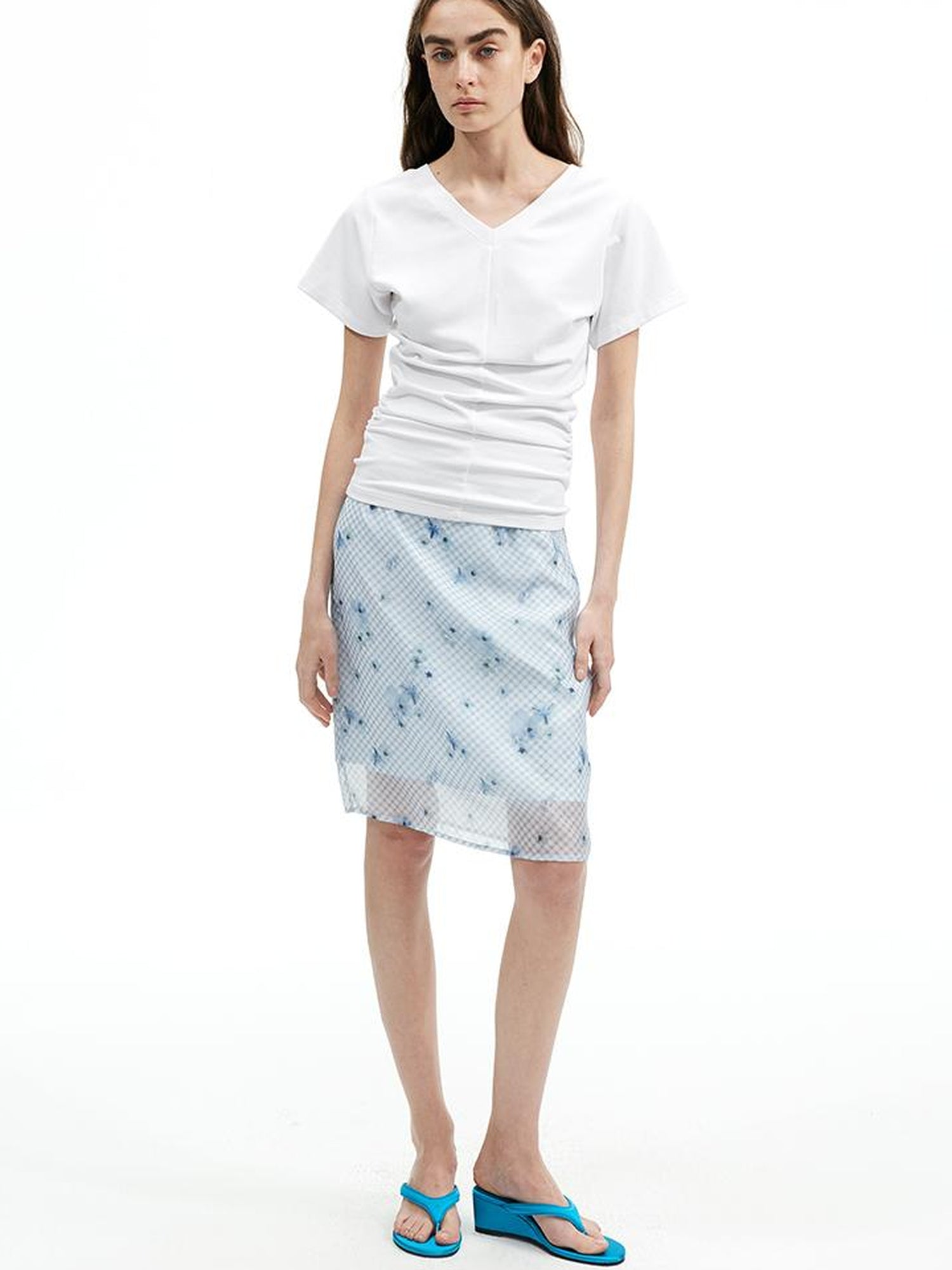 AFTADAWN Floral Mesh Midi Skirt With 3D Tailoring