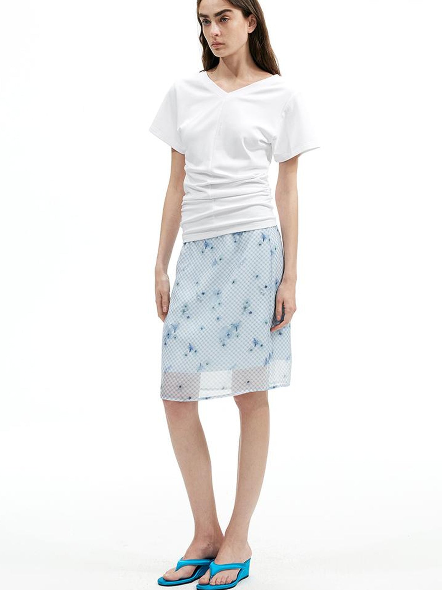 AFTADAWN Floral Mesh Midi Skirt With 3D Tailoring