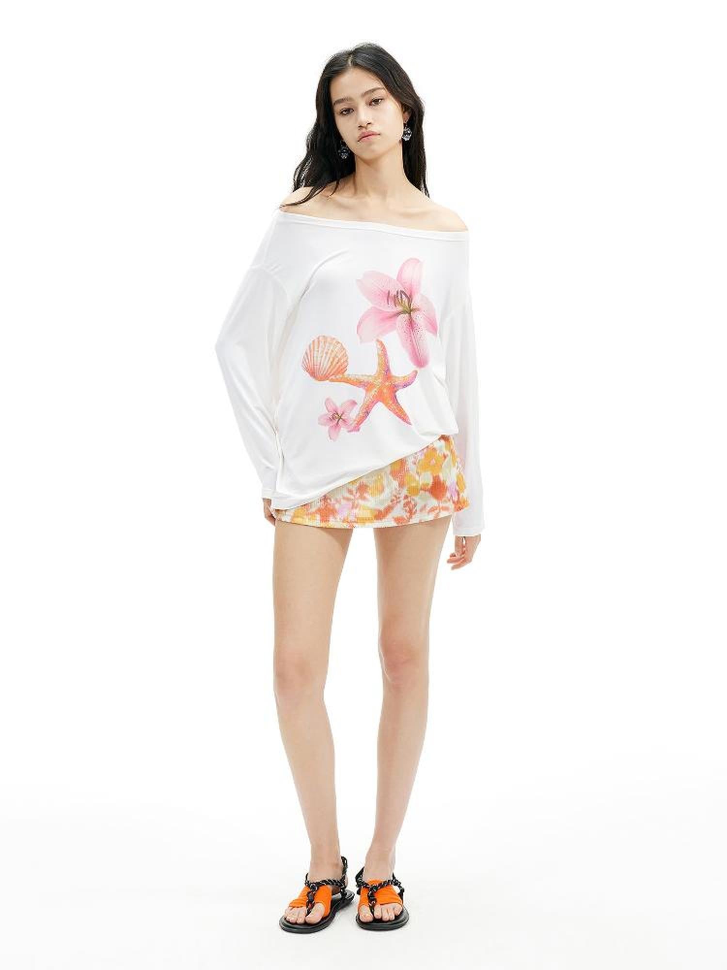 AFTADAWN Floral Print Lenzing Modal Multi Way Off Shoulder Loose Blouse