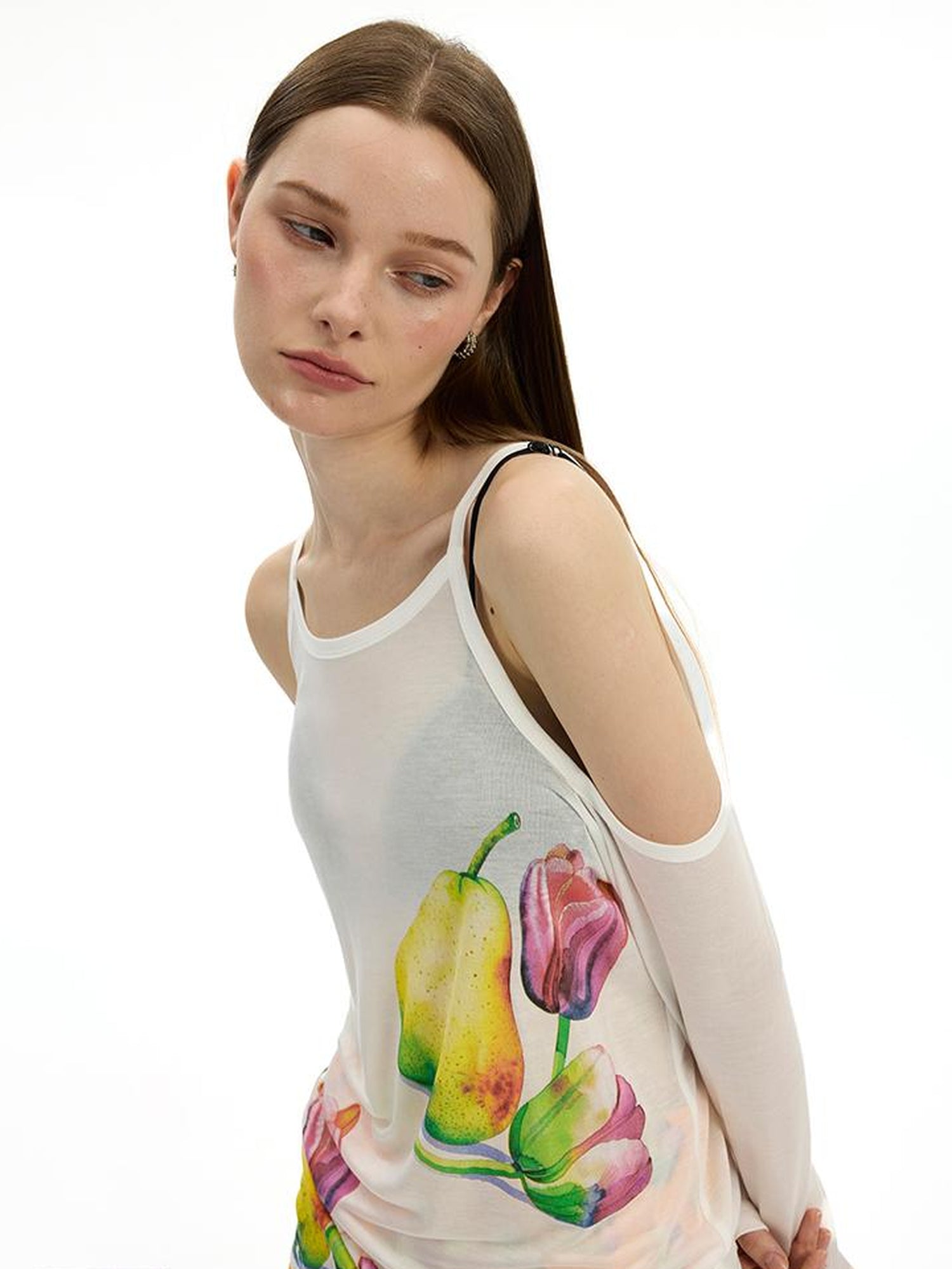 AFTADAWN Floral Print Linen Blend Shoulder Cut Top Pleated Skirt Set