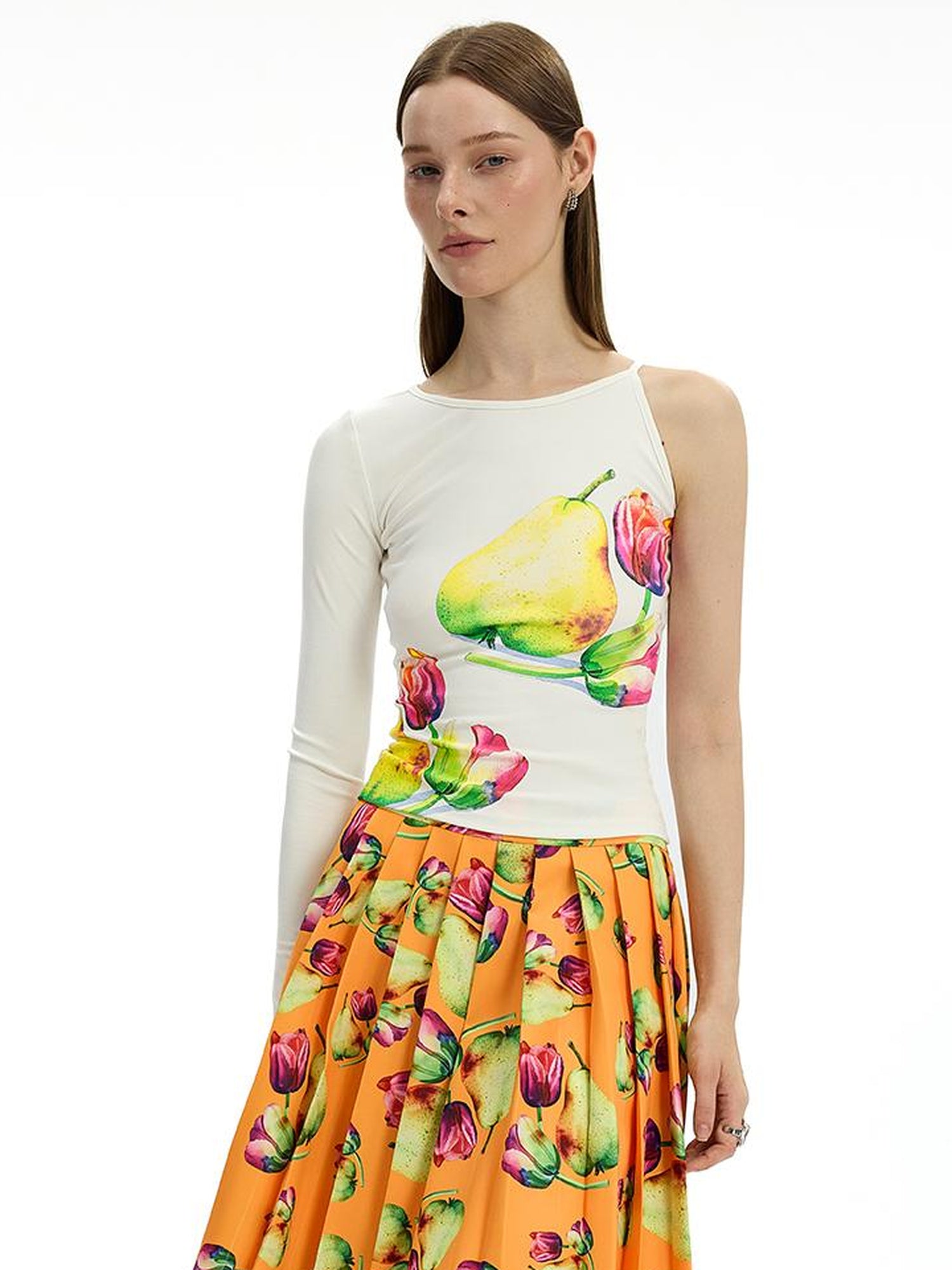 AFTADAWN Floral Print Modal Single Sleeve Crop Top