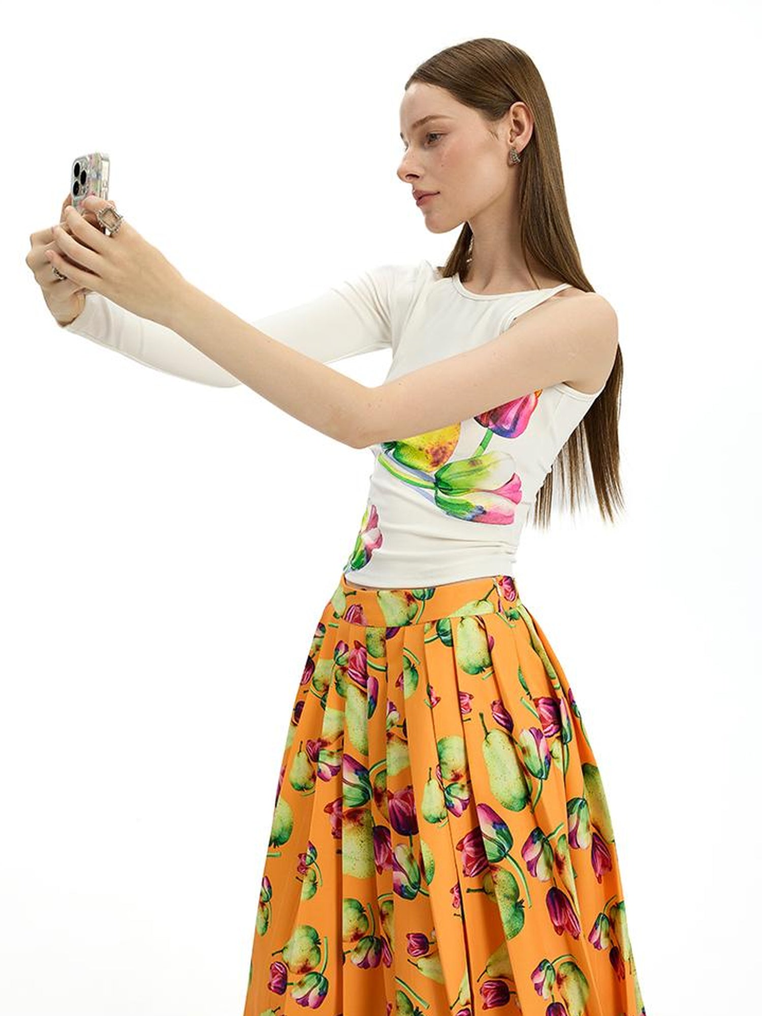 AFTADAWN Floral Print Modal Single Sleeve Crop Top