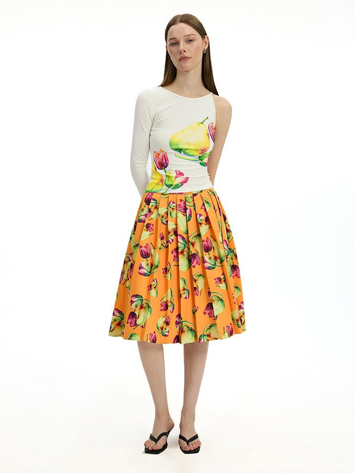 AFTADAWN Floral Print Modal Single Sleeve Crop Top