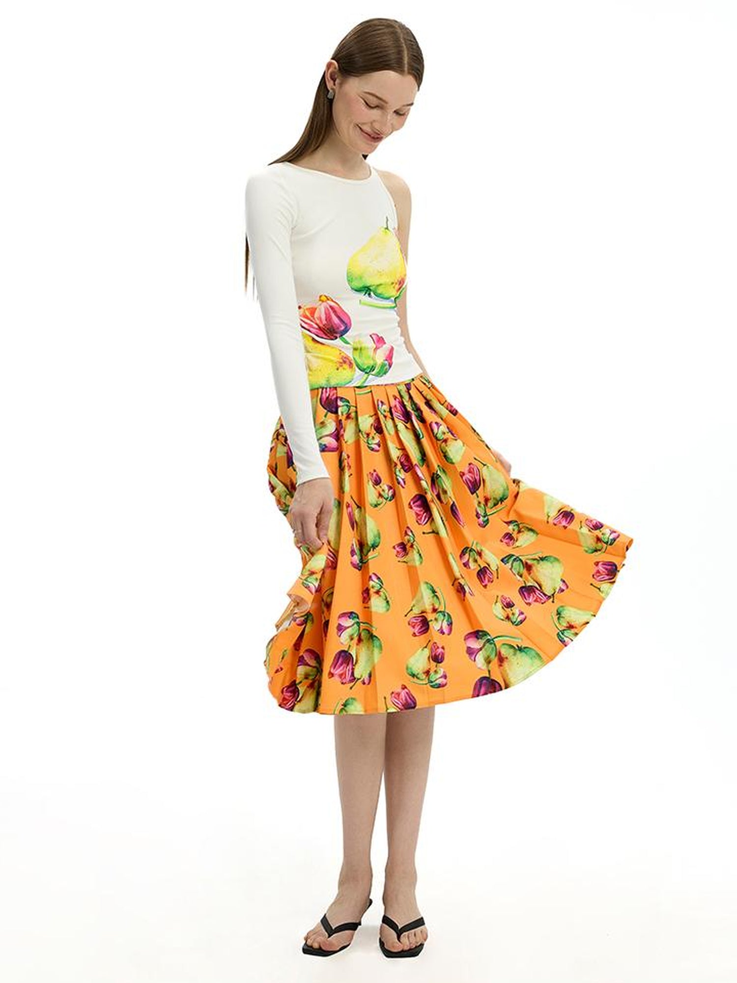 AFTADAWN Floral Print Modal Single Sleeve Crop Top