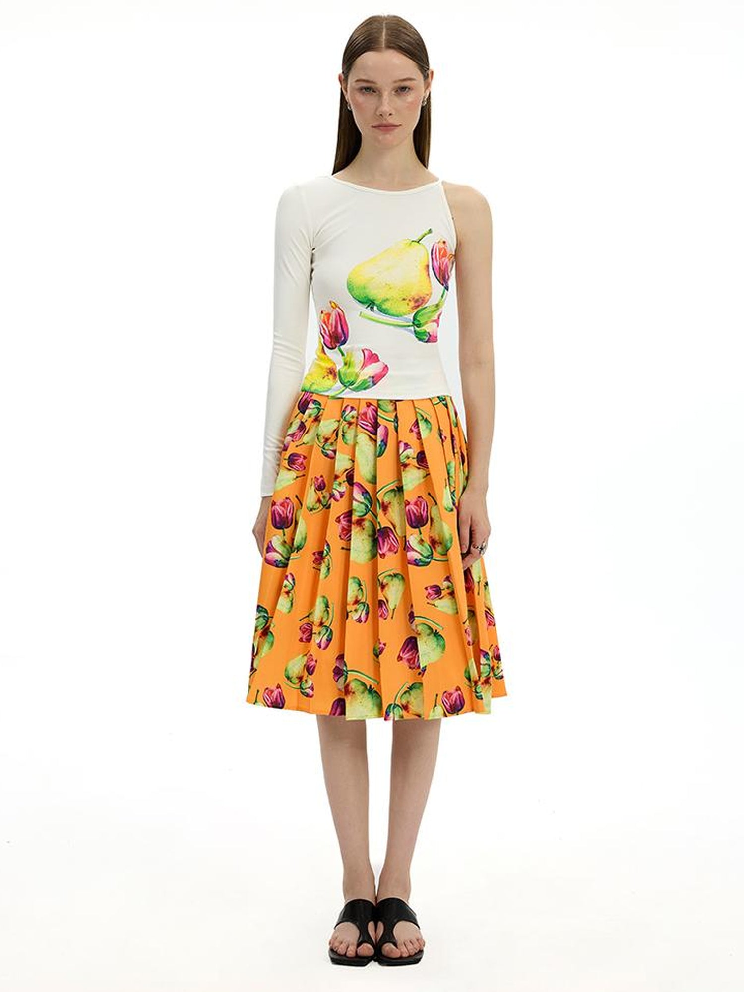 AFTADAWN Floral Print Modal Single Sleeve Crop Top