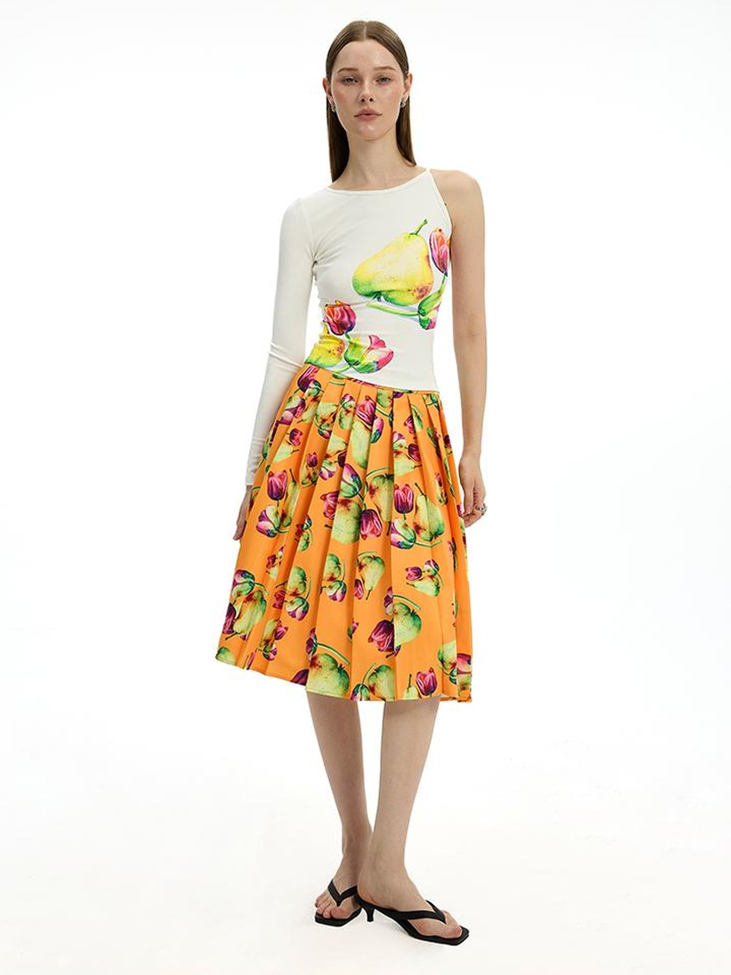 AFTADAWN Floral Print Modal Single Sleeve Crop Top