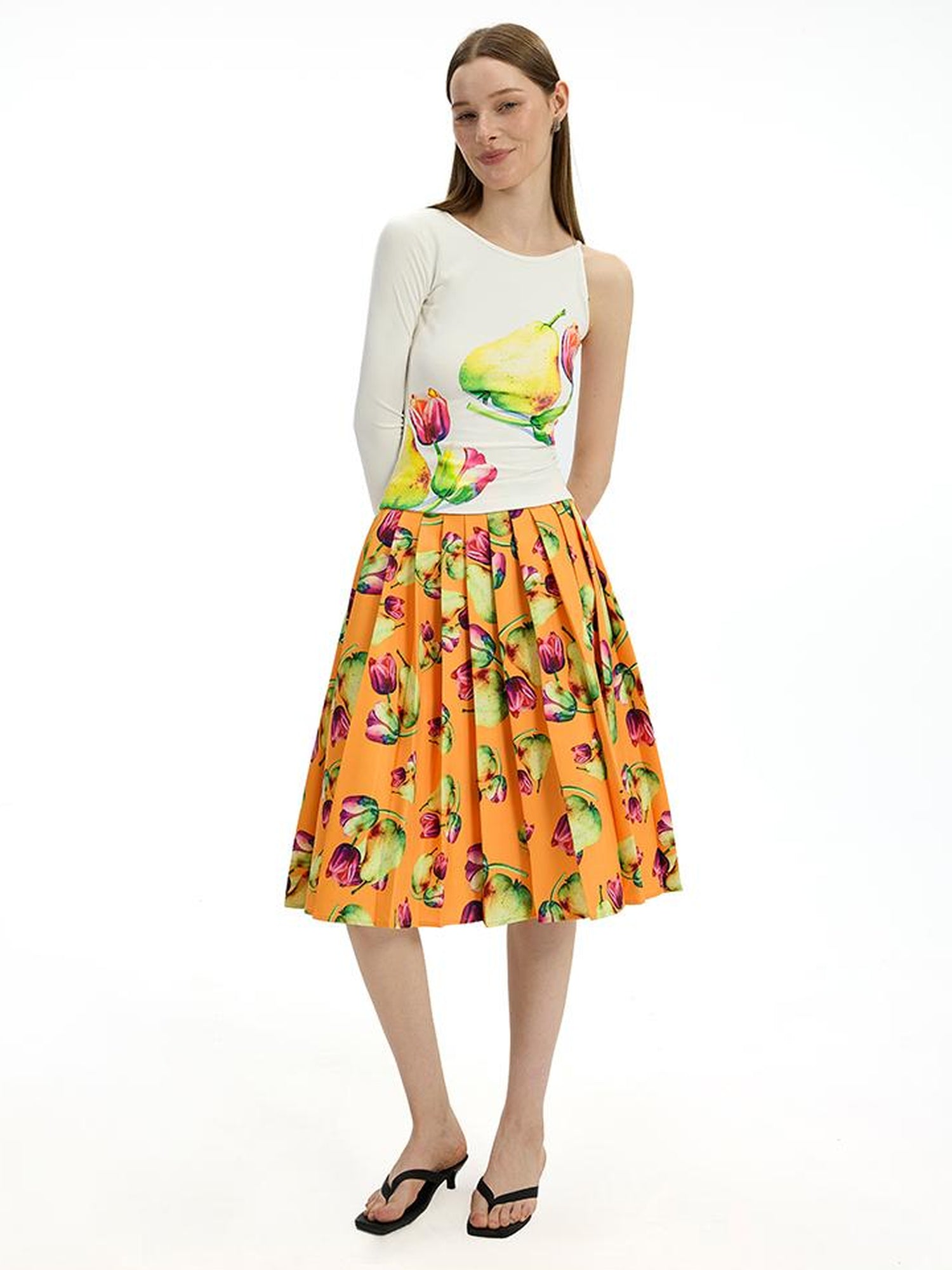 AFTADAWN Floral Print Modal Single Sleeve Crop Top