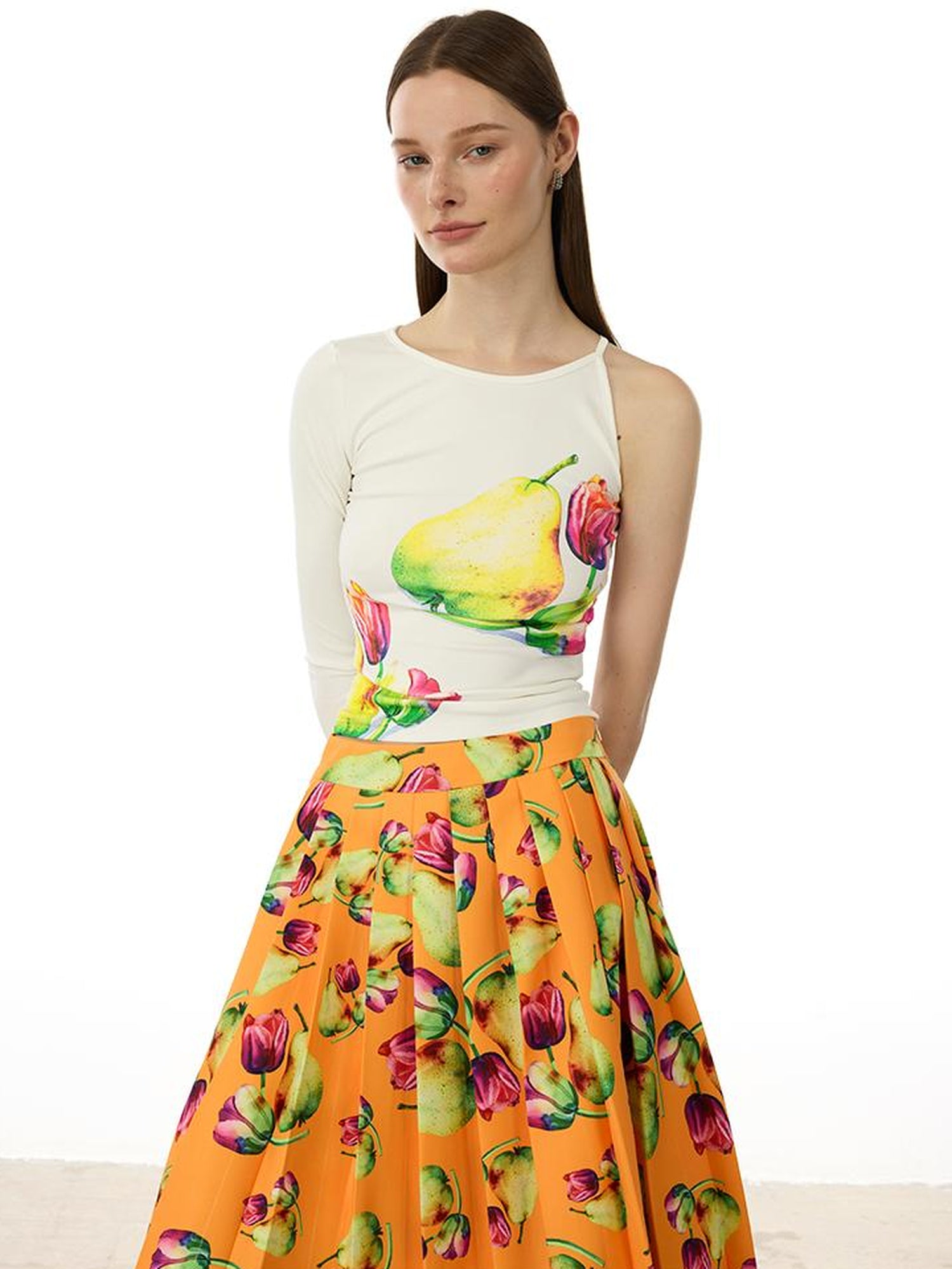 AFTADAWN Floral Print Modal Single Sleeve Crop Top