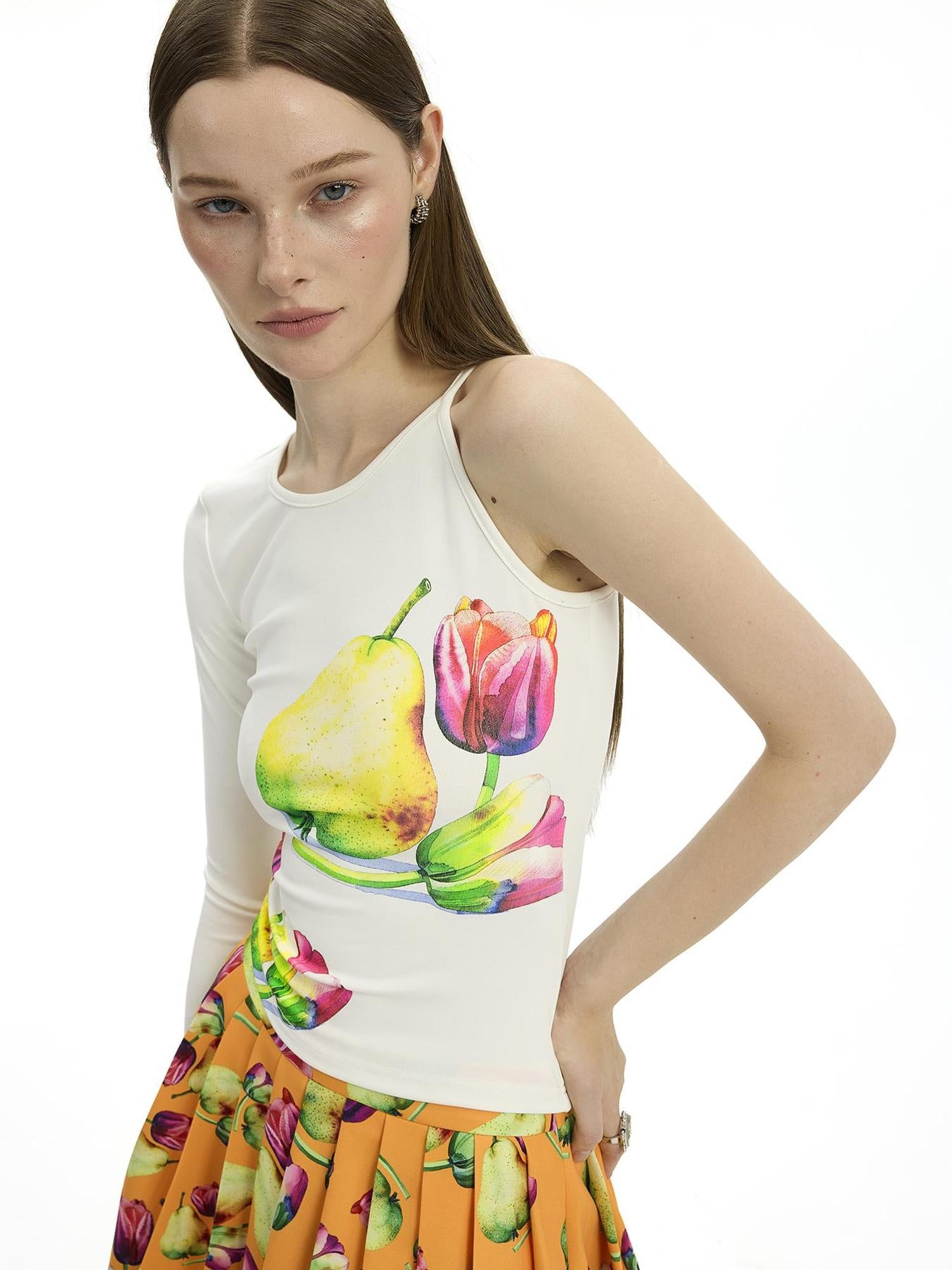 AFTADAWN Floral Print Modal Single Sleeve Crop Top