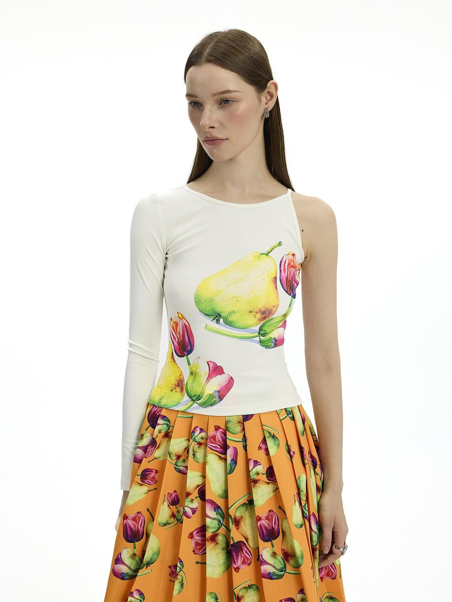 AFTADAWN Floral Print Modal Single Sleeve Crop Top