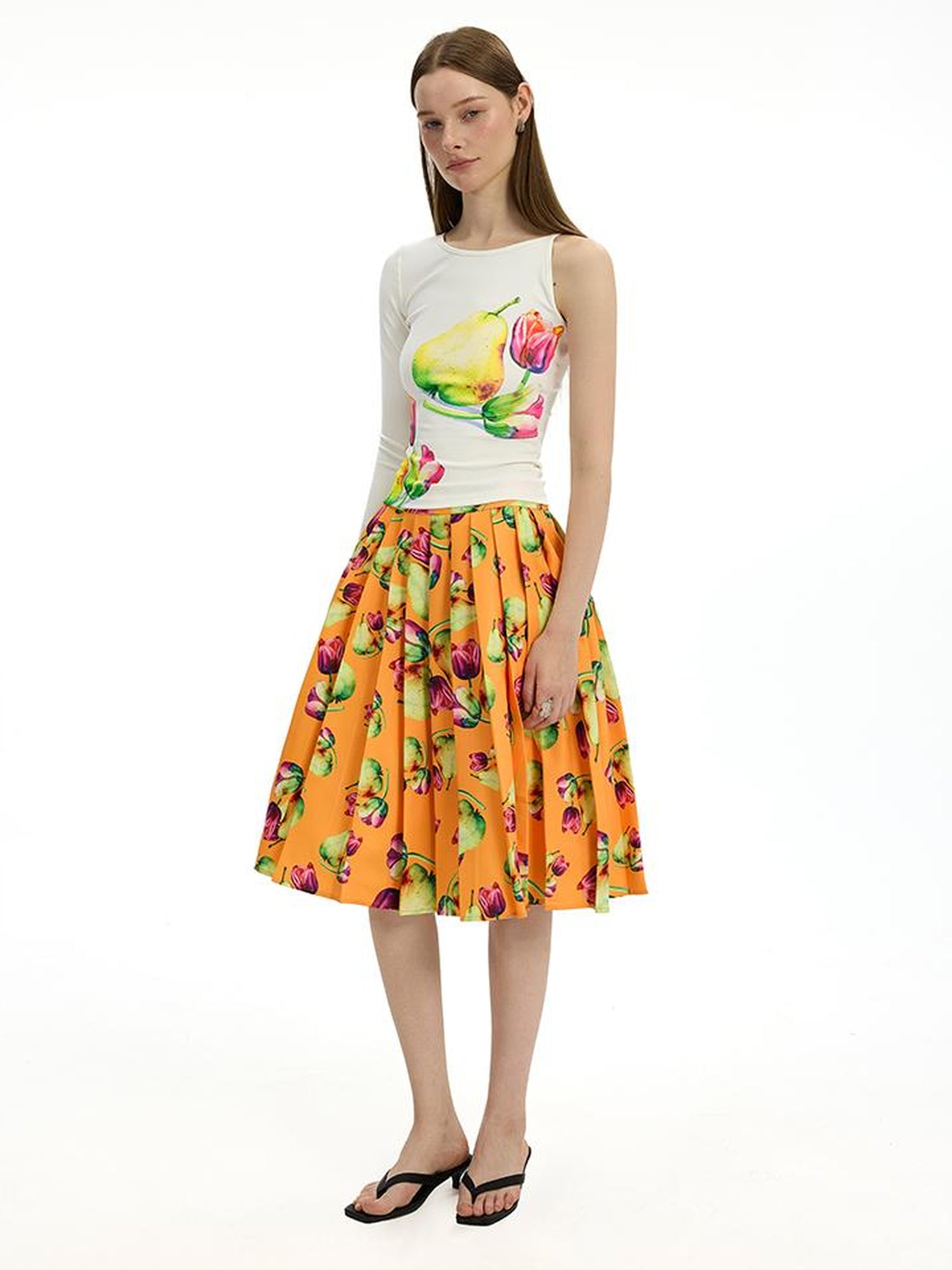 AFTADAWN Floral Print Modal Single Sleeve Crop Top