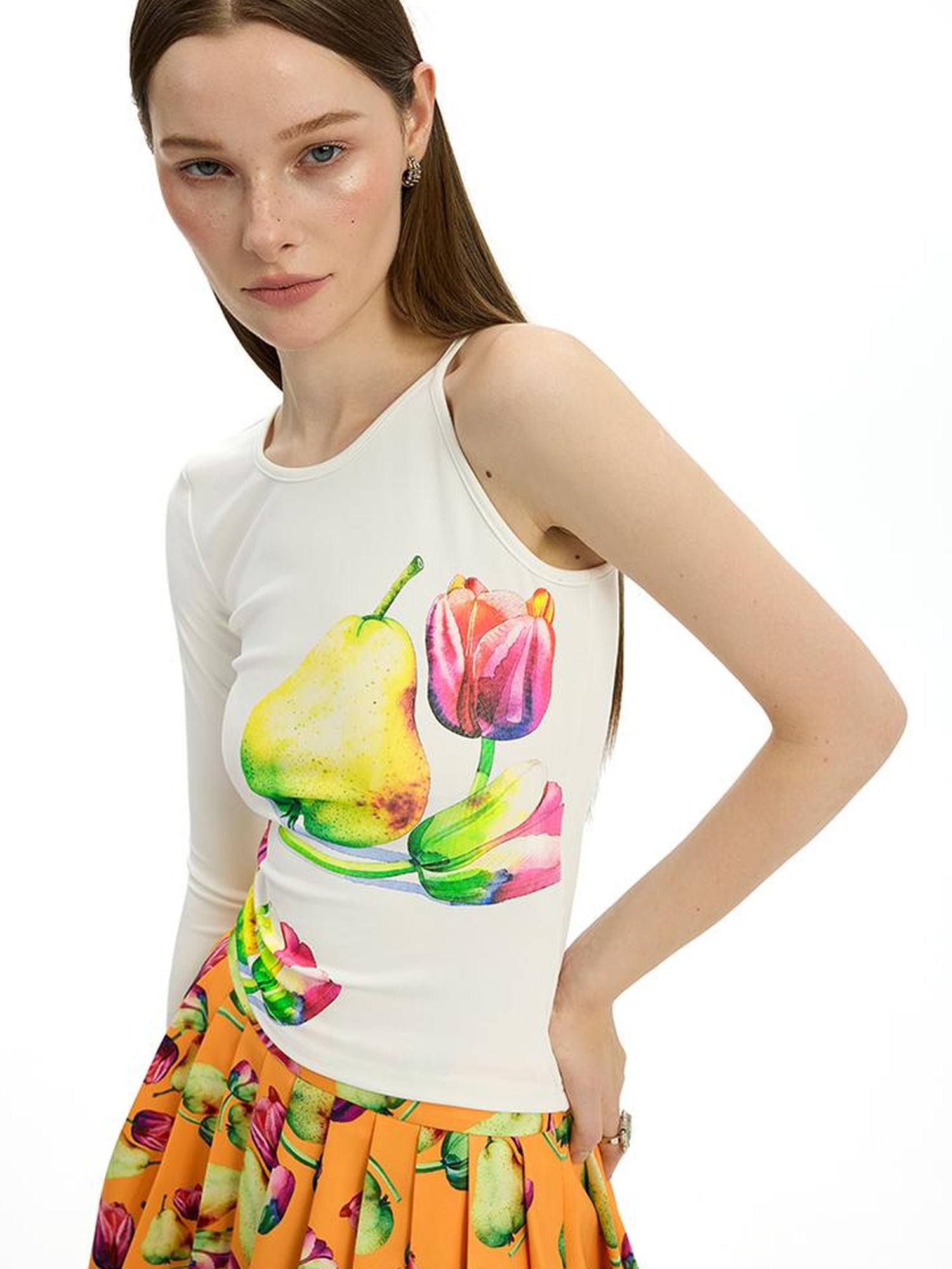 AFTADAWN Floral Print Modal Single Sleeve Crop Top
