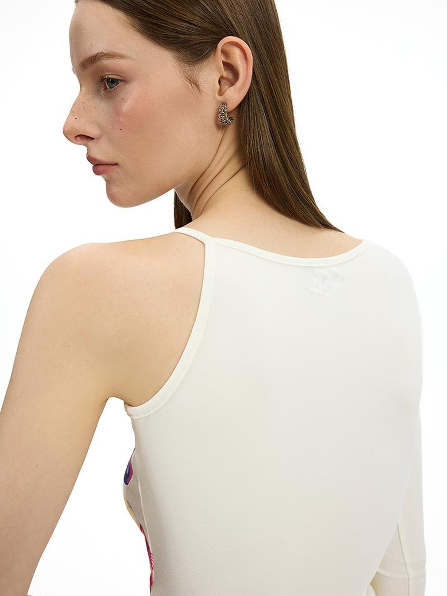 AFTADAWN Floral Print Modal Single Sleeve Crop Top