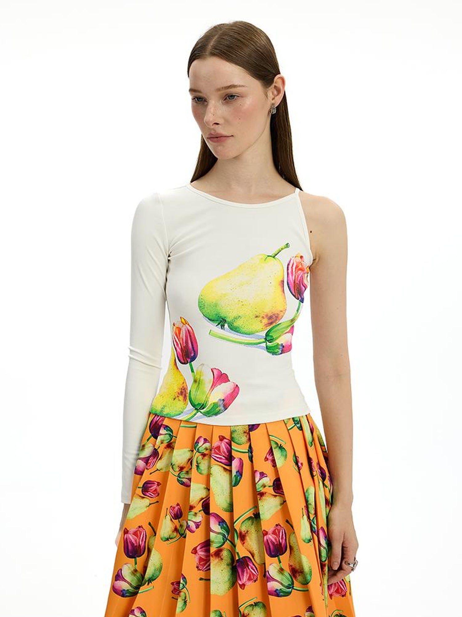 AFTADAWN Floral Print Modal Single Sleeve Crop Top