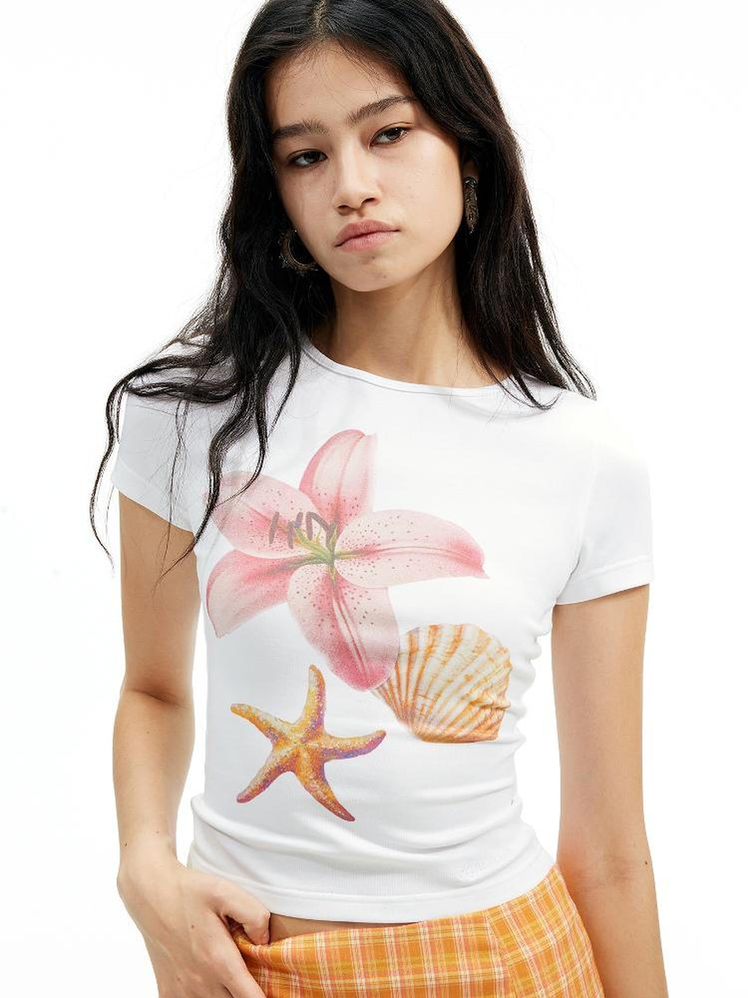 AFTADAWN Floral Print Modal Slim Fit T-shirt